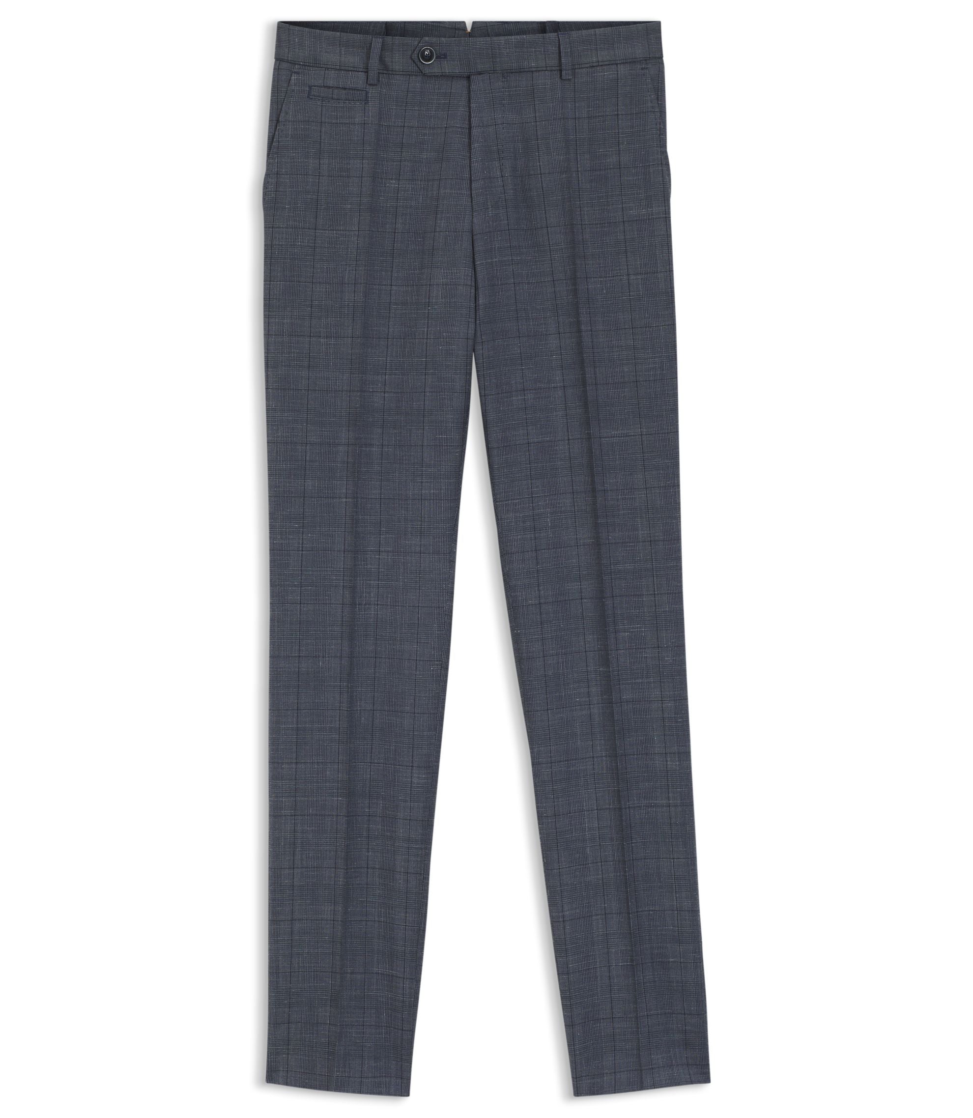 Boss Slim Fit Trousers In Virgin Wool Silk And Linen Dark Blue
