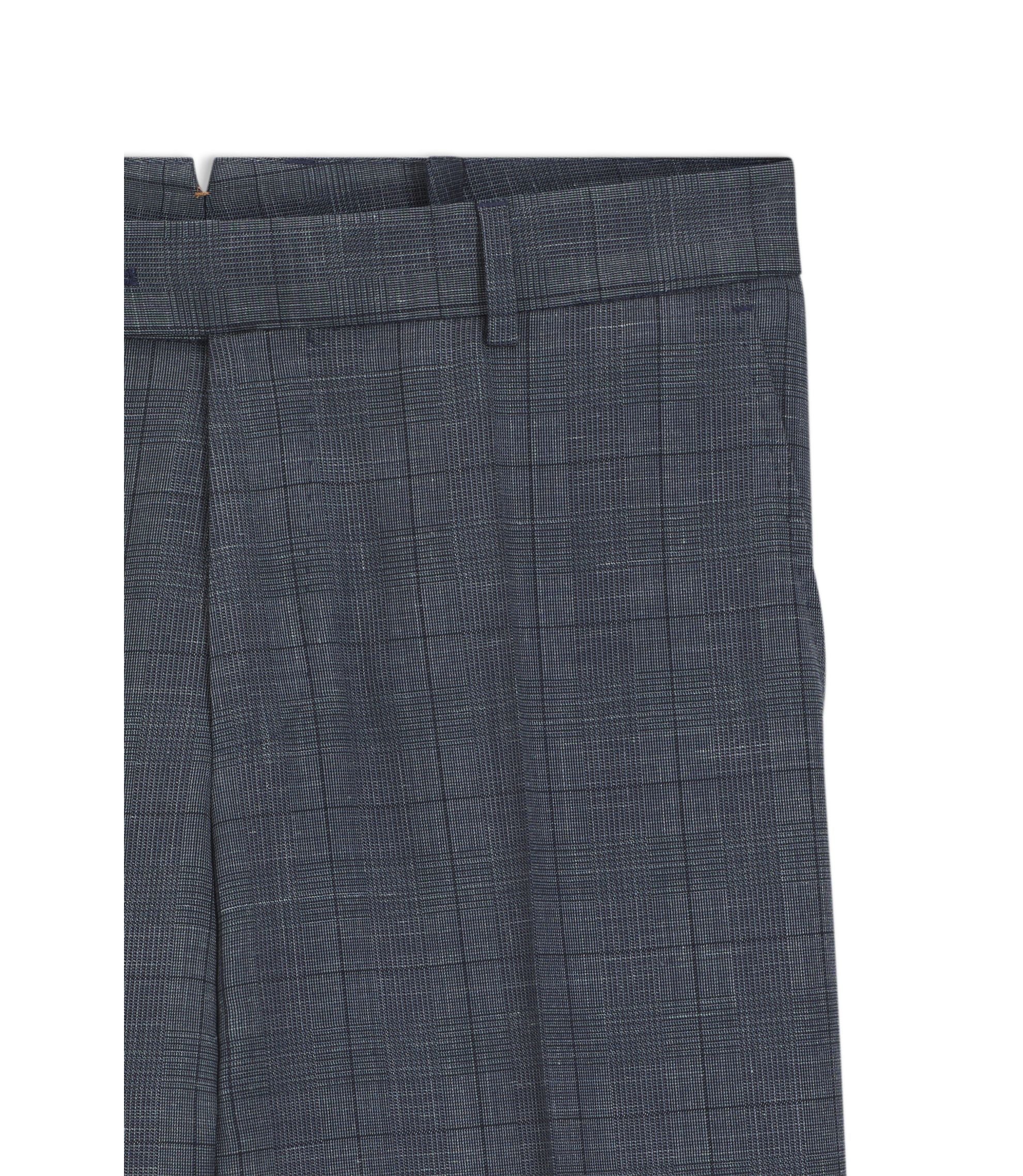 Boss Slim Fit Trousers In Virgin Wool Silk And Linen Dark Blue
