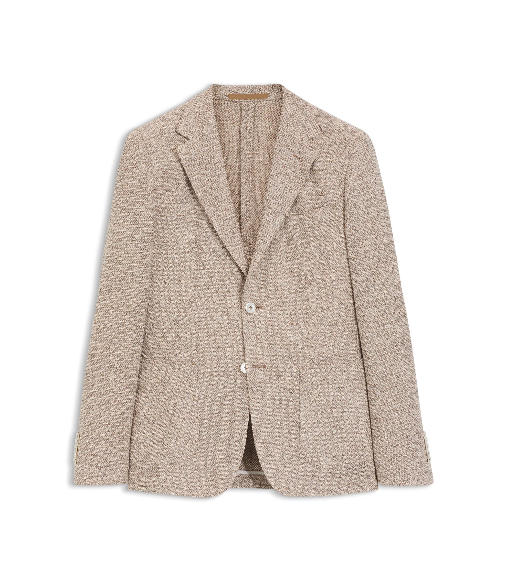 Boss Patterned Regular Fit Jacket In A Linen Blend Beige