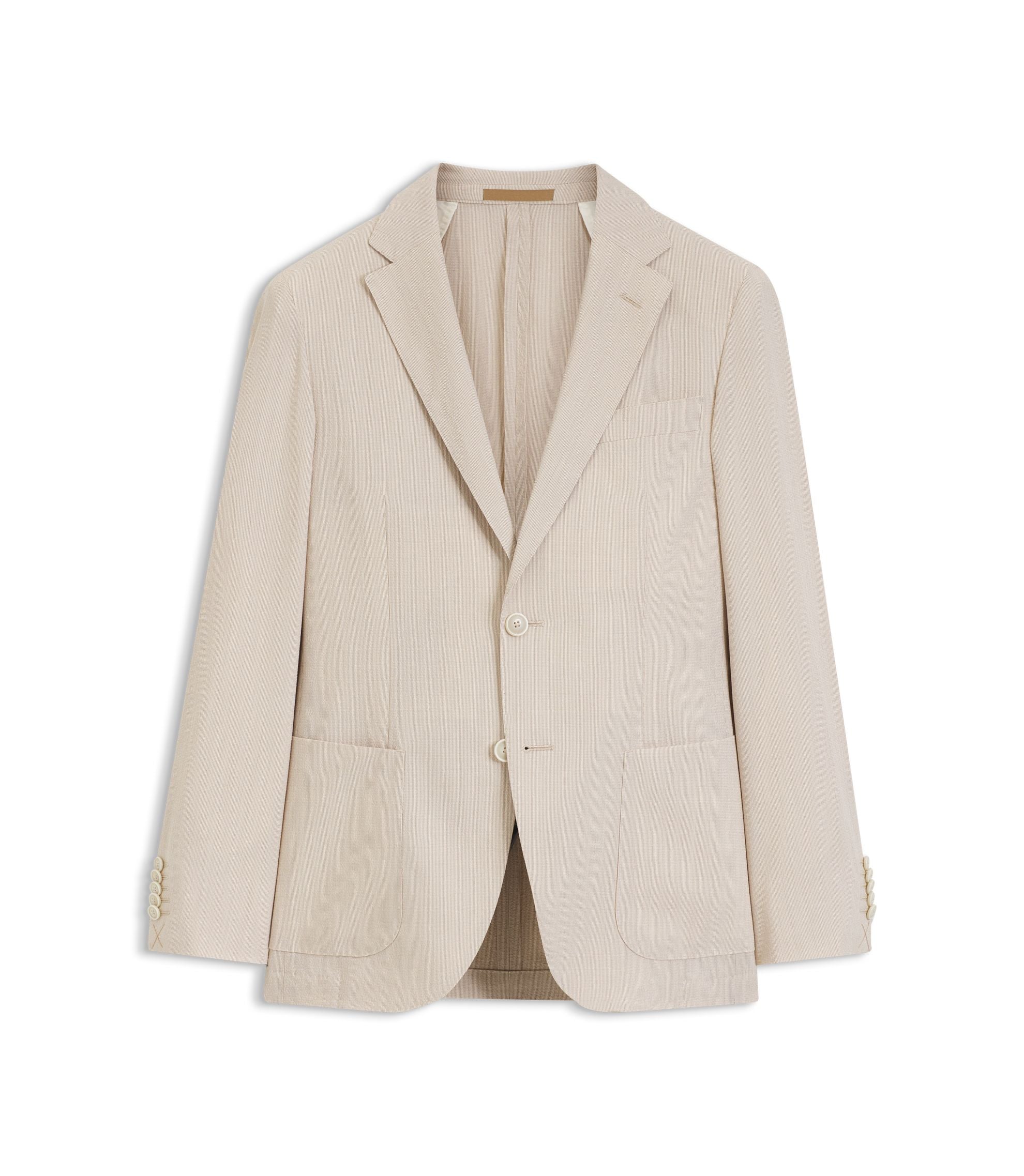 Boss Slim Fit Jacket In Wool Blend Seersucker Beige