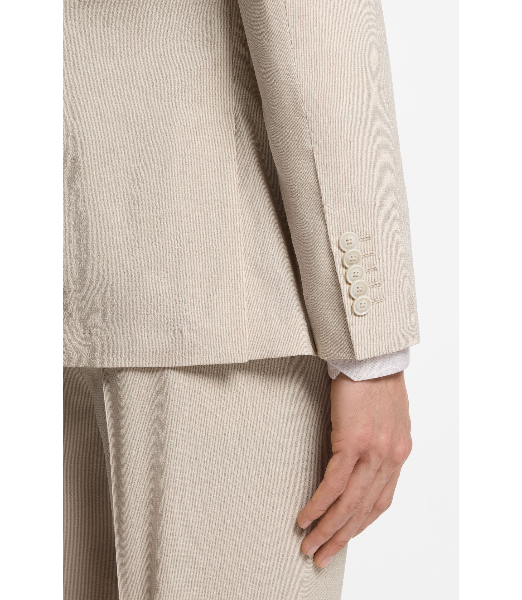 Boss Slim Fit Jacket In Wool Blend Seersucker Beige