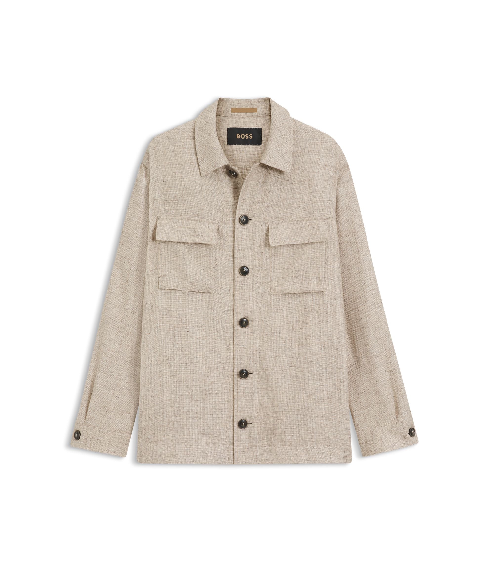 Boss Regular Fit Overshirt In Virgin Wool Silk And Linen Beige