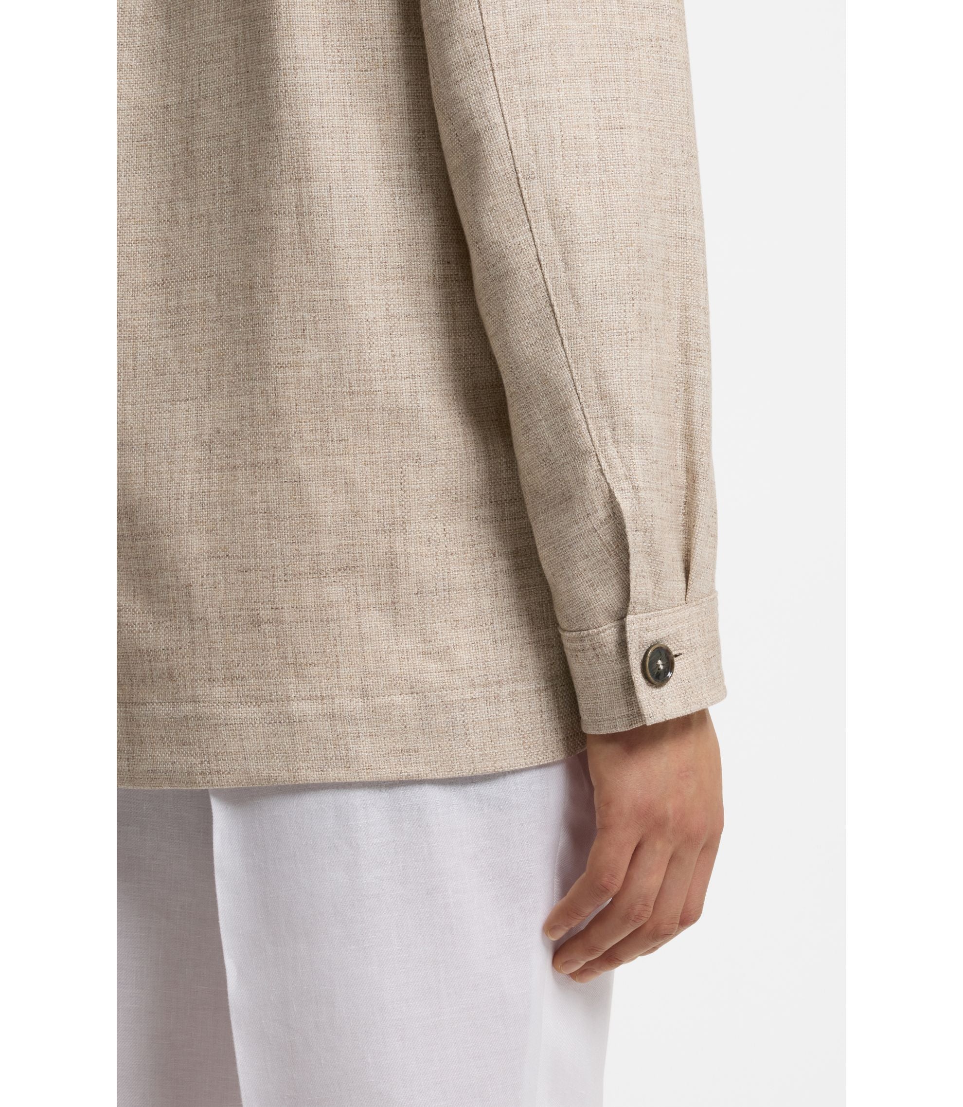 Boss Regular Fit Overshirt In Virgin Wool Silk And Linen Beige