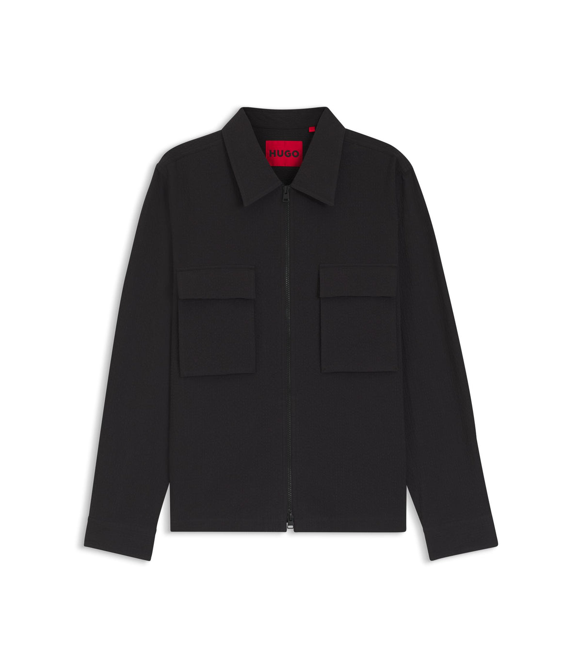 Hugo Oversized Fit Shirt In Stretch Cotton Seersucker Black
