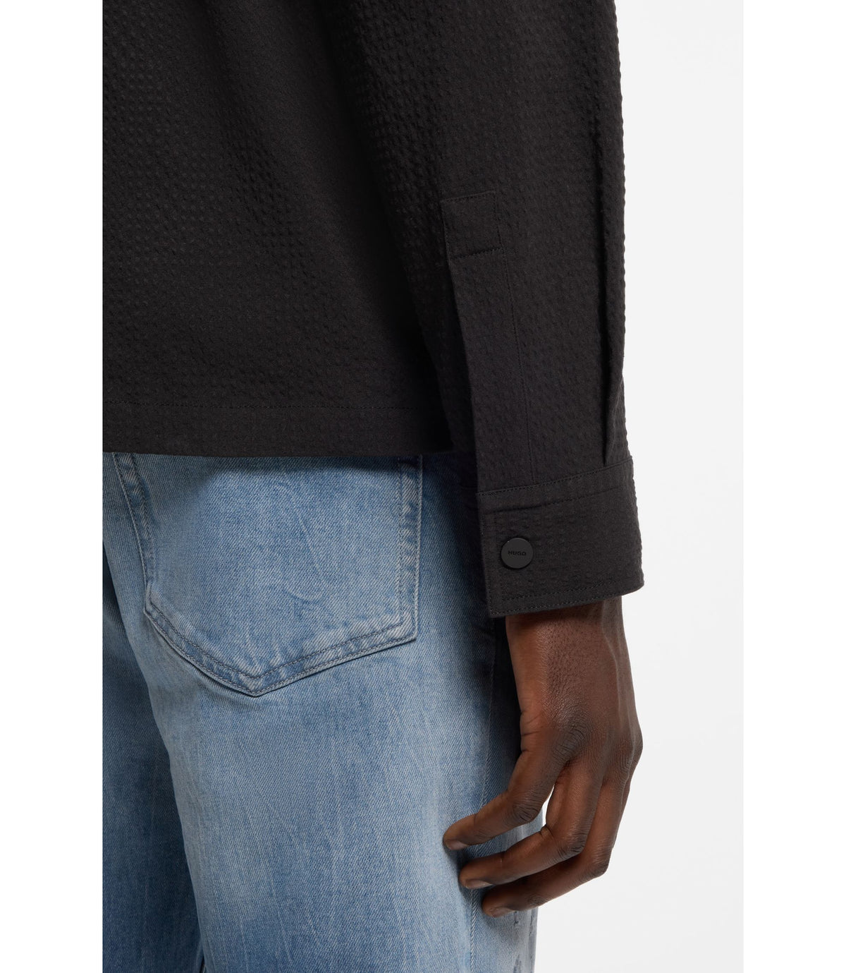 Hugo Oversized Fit Shirt In Stretch Cotton Seersucker Black