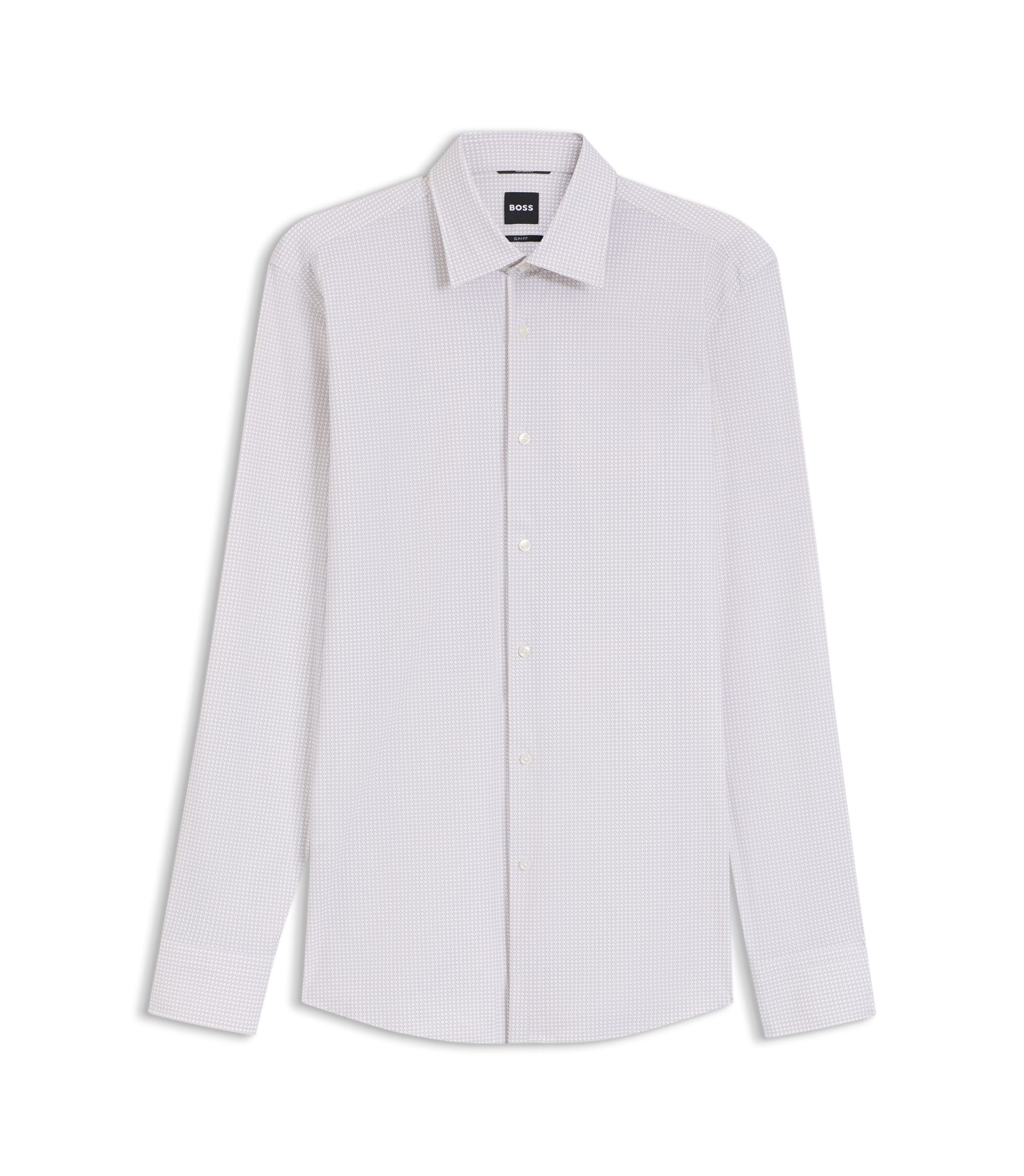 Boss Printed Slim Fit Shirt In Performance Stretch Jersey Light Beige