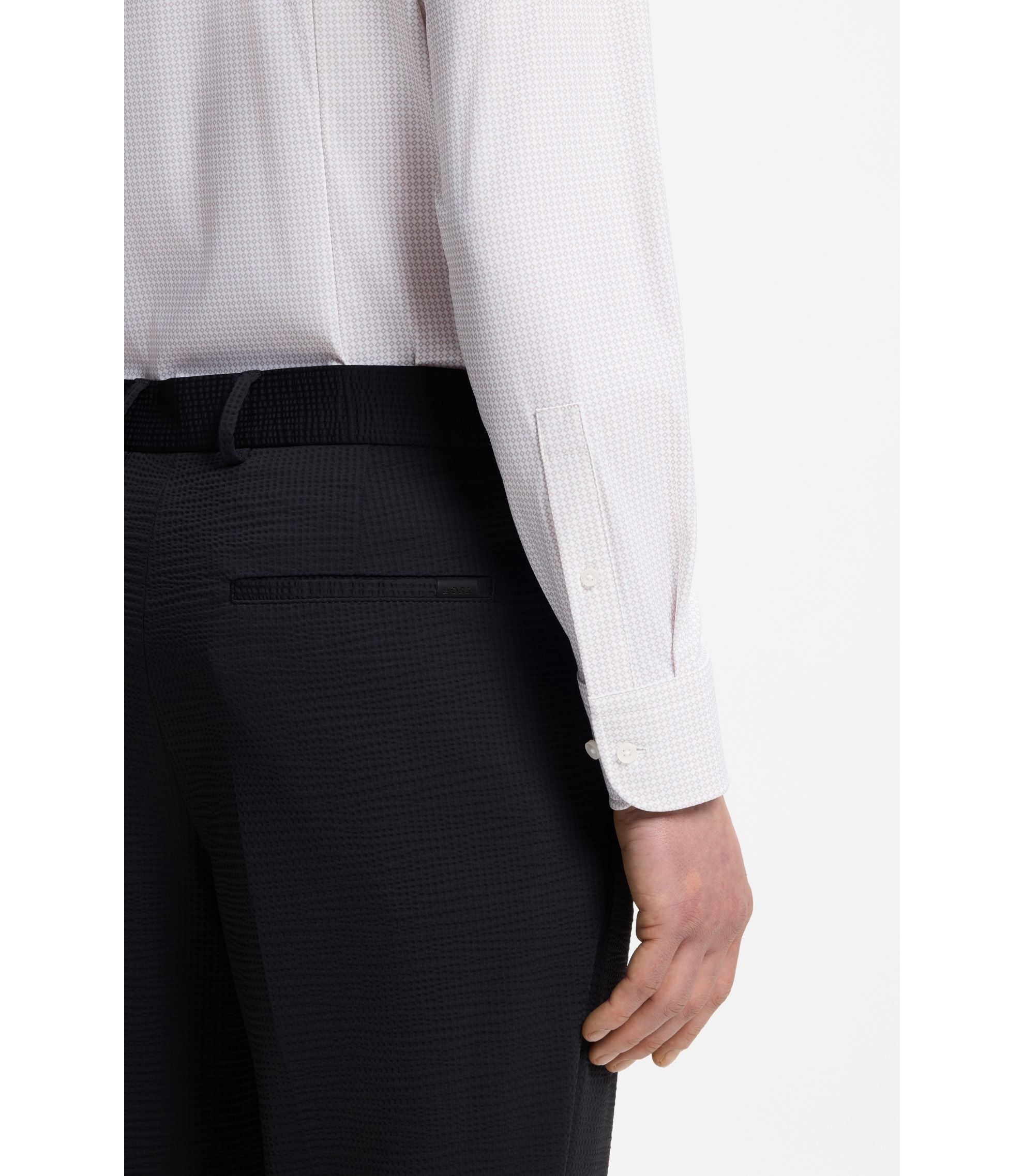 Boss Printed Slim Fit Shirt In Performance Stretch Jersey Light Beige
