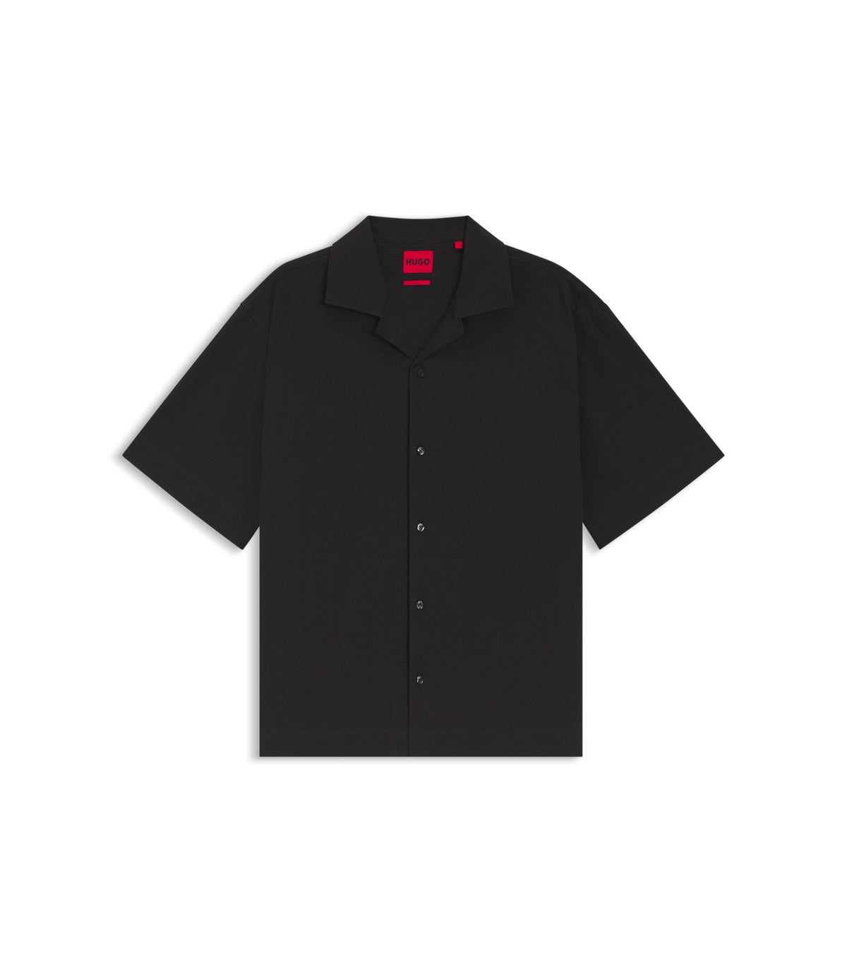 Hugo Oversized Fit Shirt In Stretch Cotton Seersucker Black