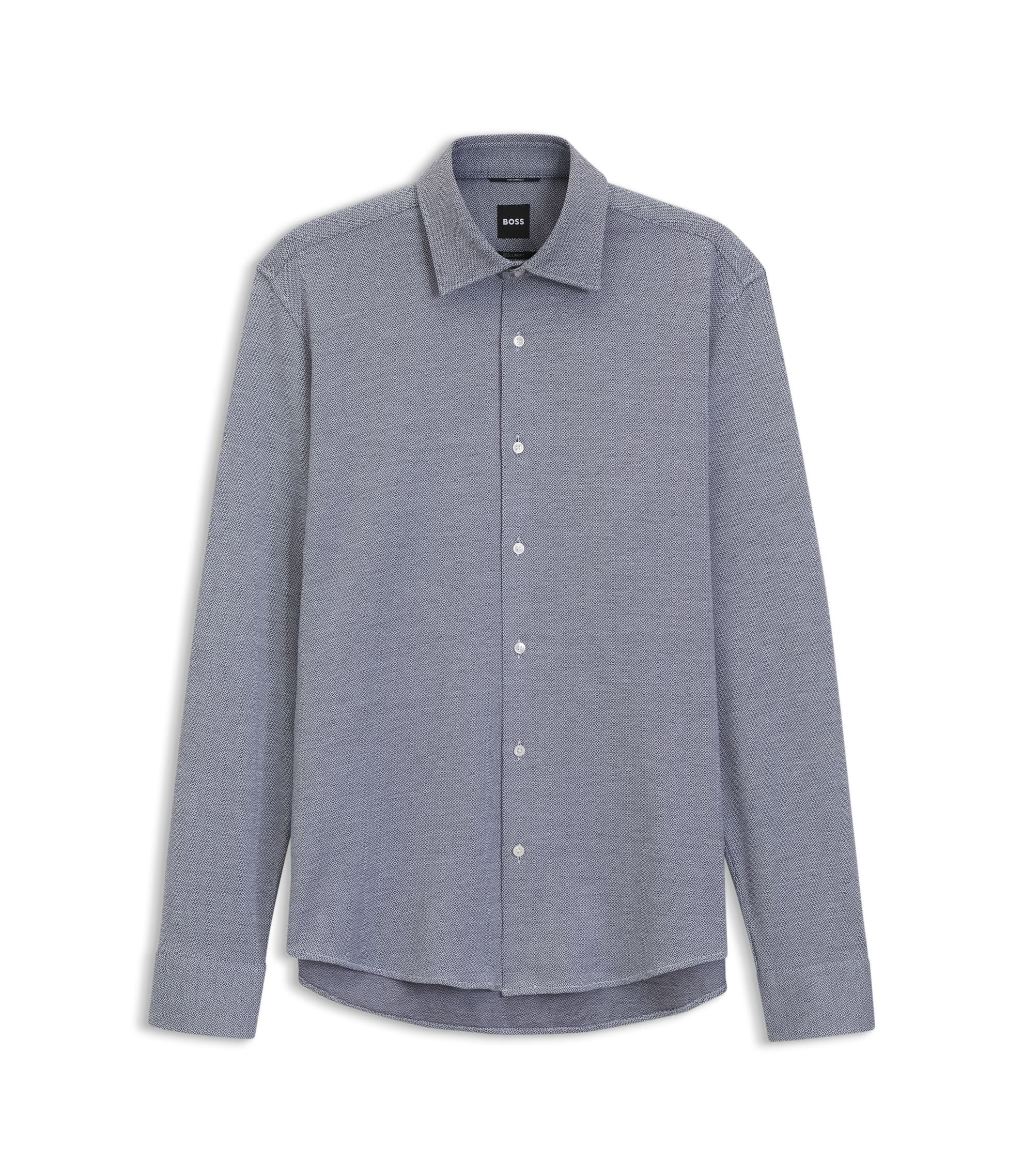 Boss Patterned Regular Fit Shirt In Cotton Jersey Dark Blue