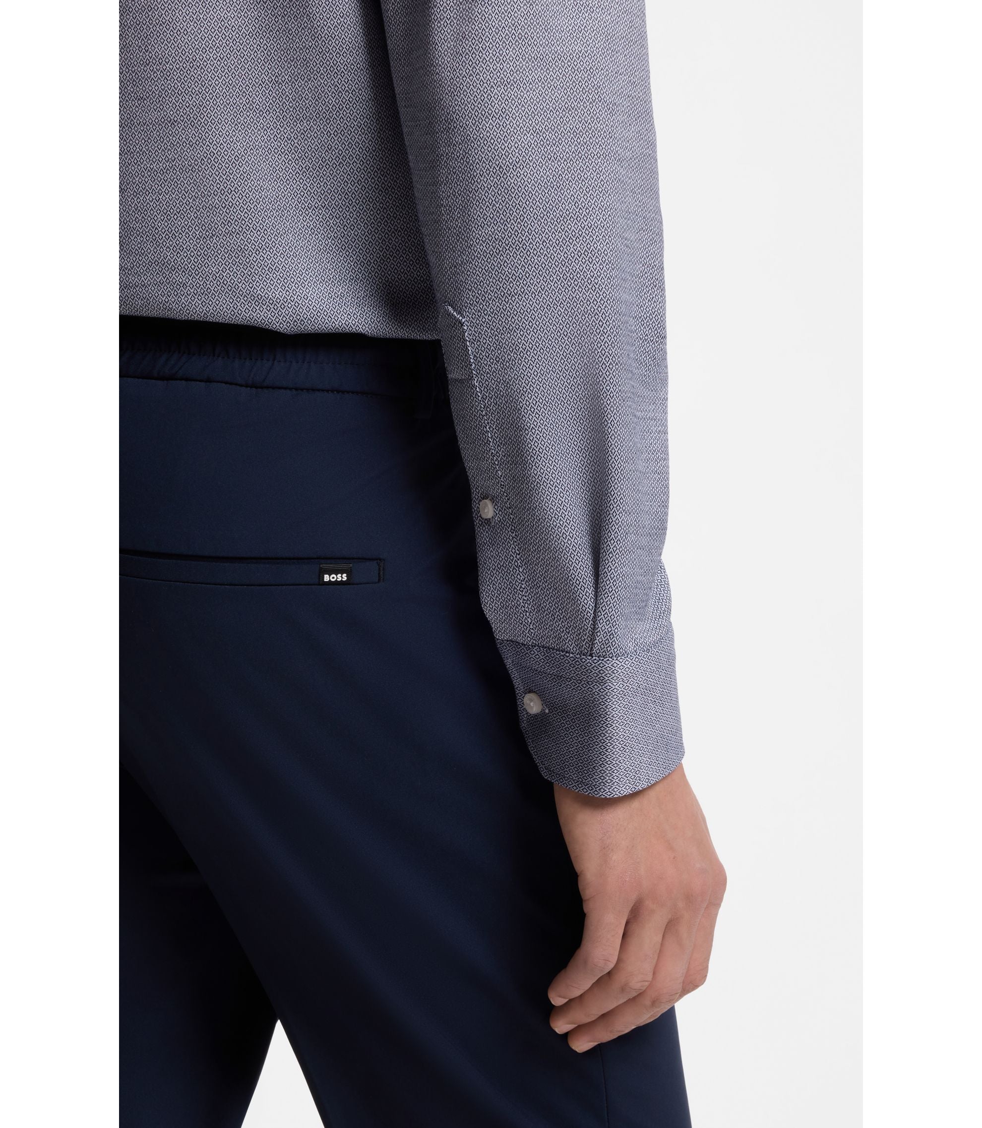 Boss Patterned Regular Fit Shirt In Cotton Jersey Dark Blue
