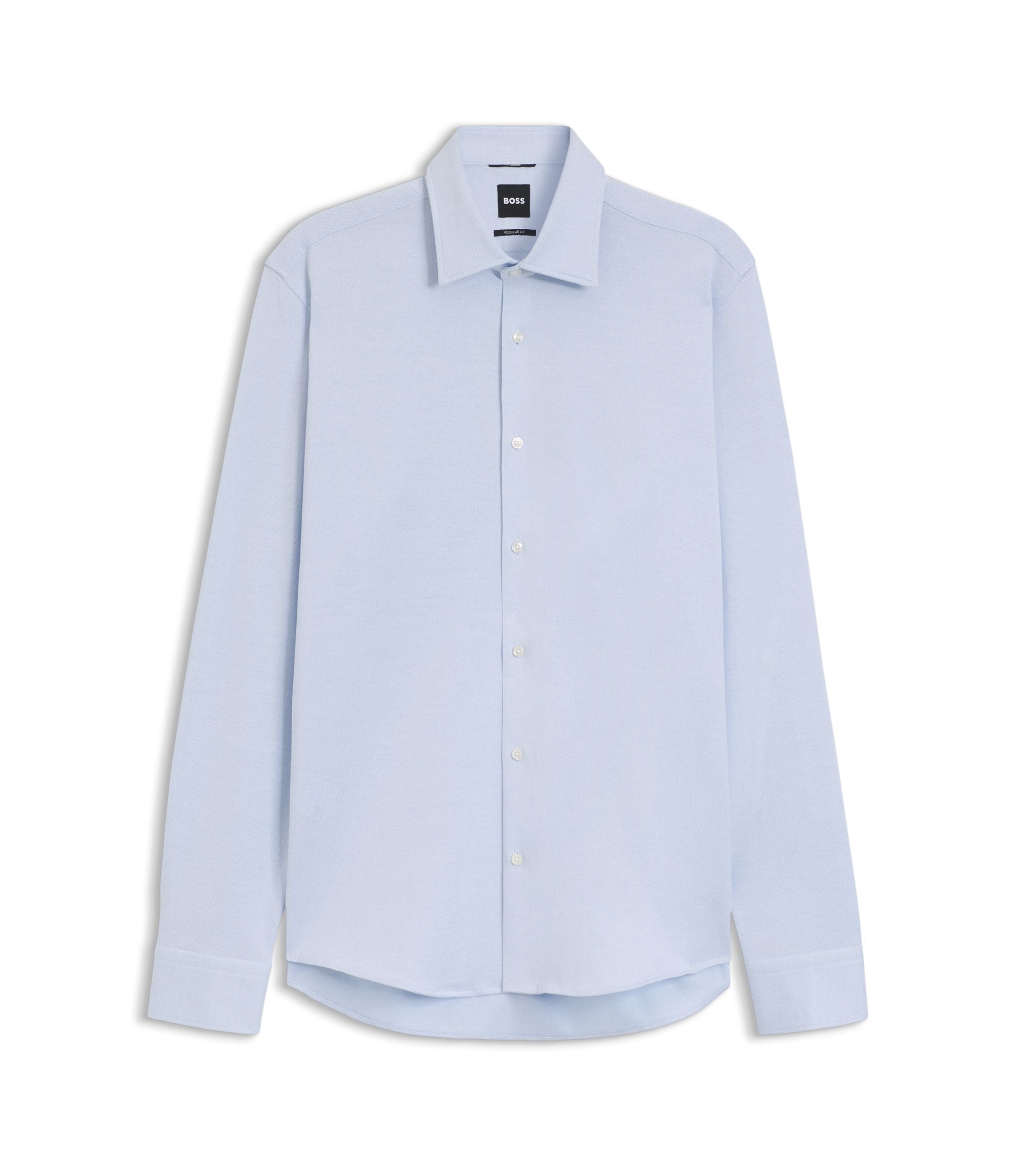 Boss Patterned Regular Fit Shirt In Cotton Jersey Light Blue