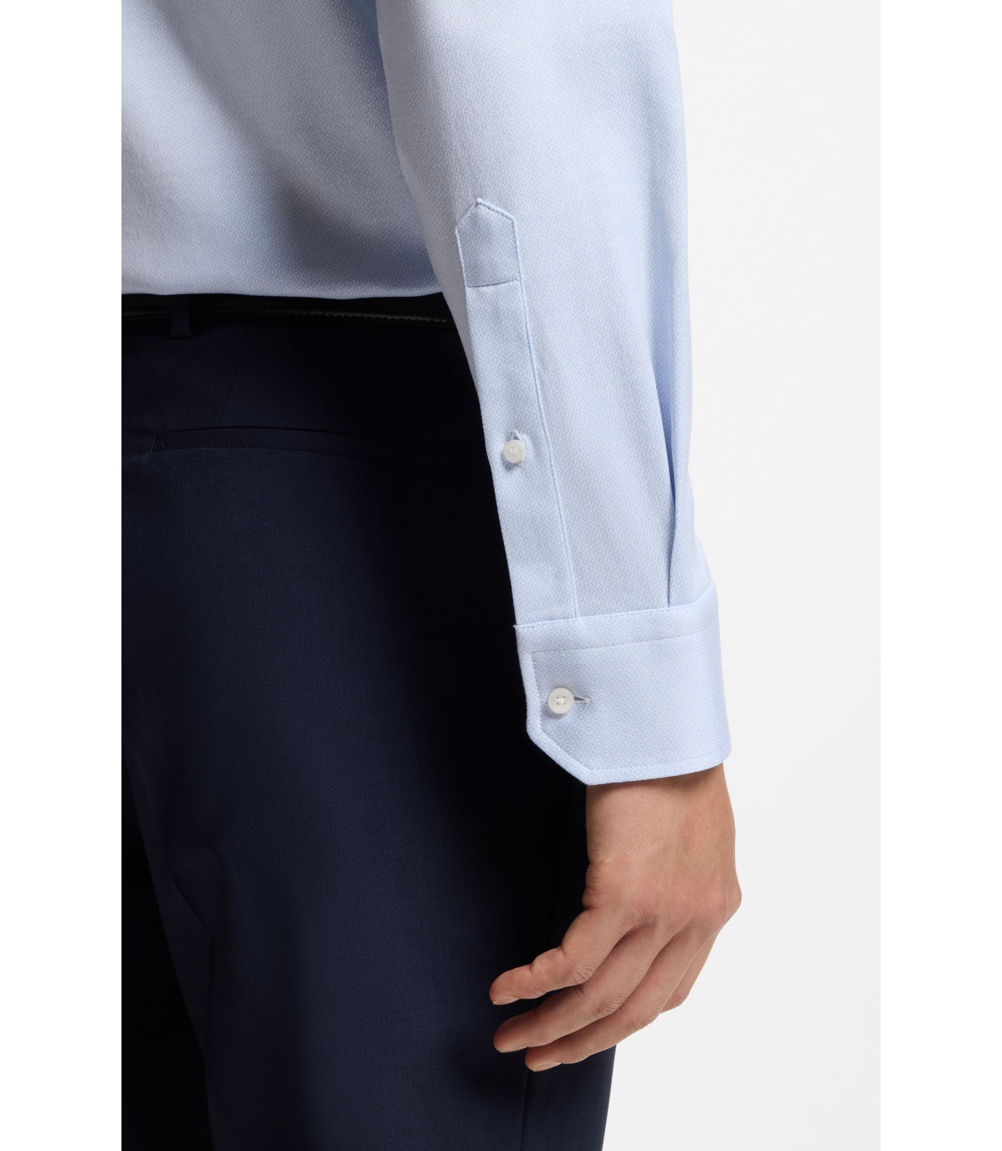 Boss Patterned Regular Fit Shirt In Cotton Jersey Light Blue