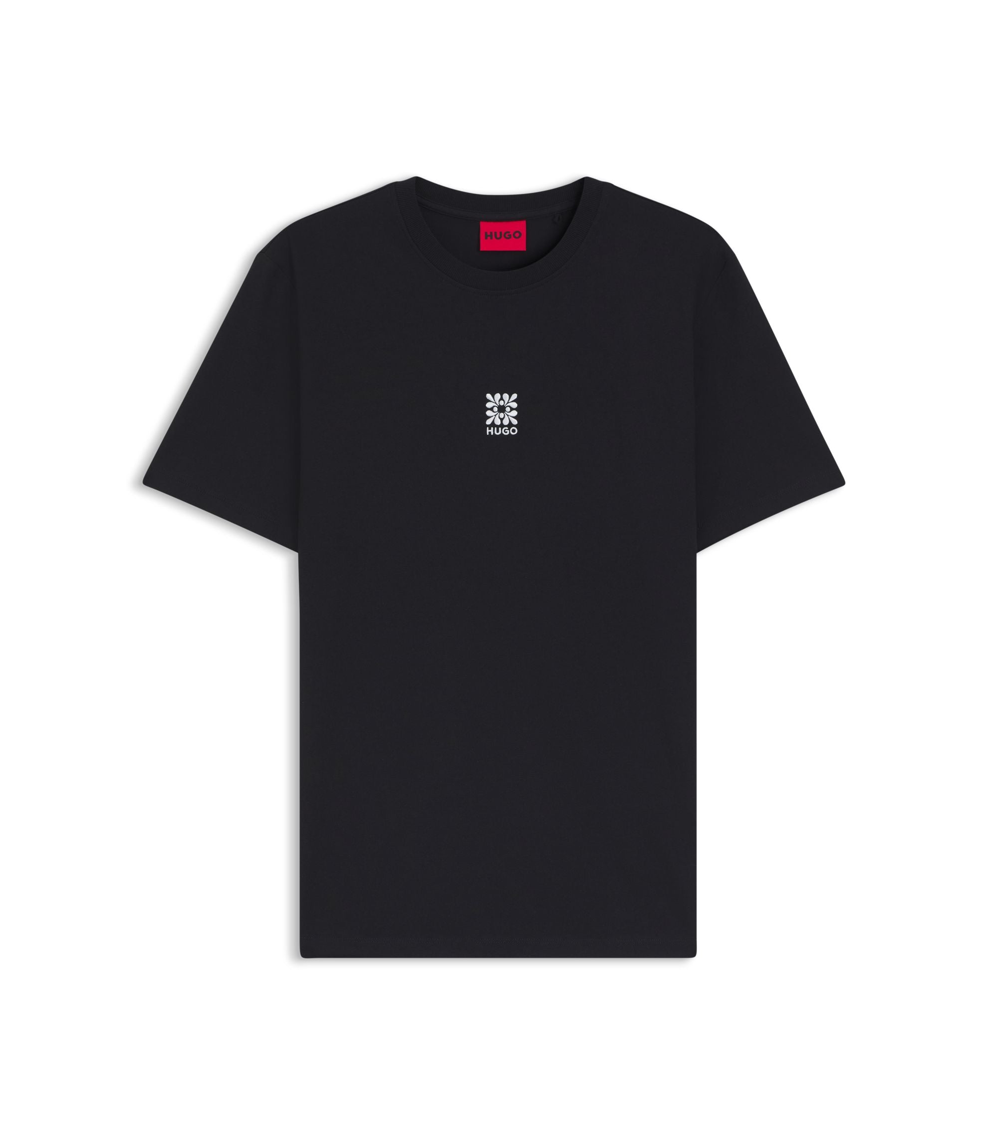 Hugo Cotton Jersey T Shirt With Embroidered Logo Artwork Black