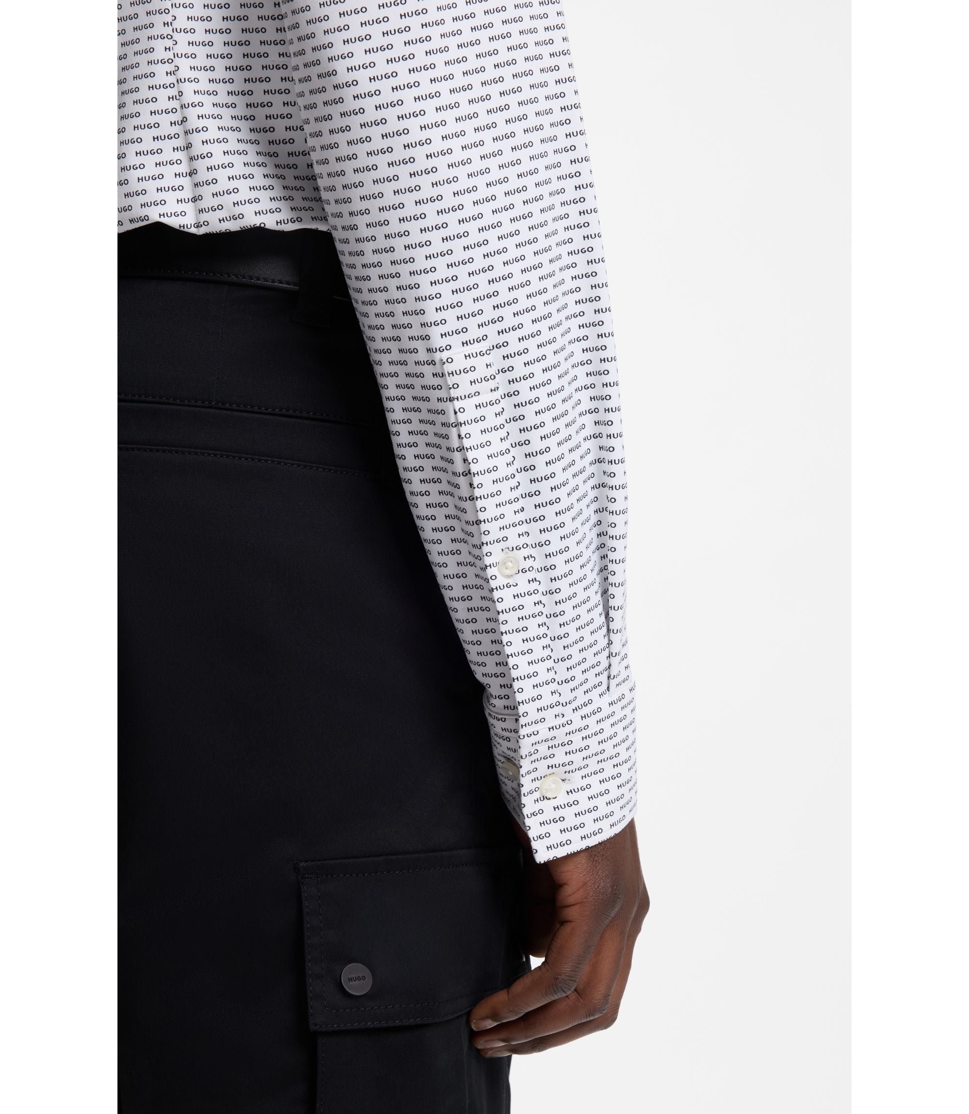 Hugo Printed Slim Fit Shirt In Stretch Jersey Black
