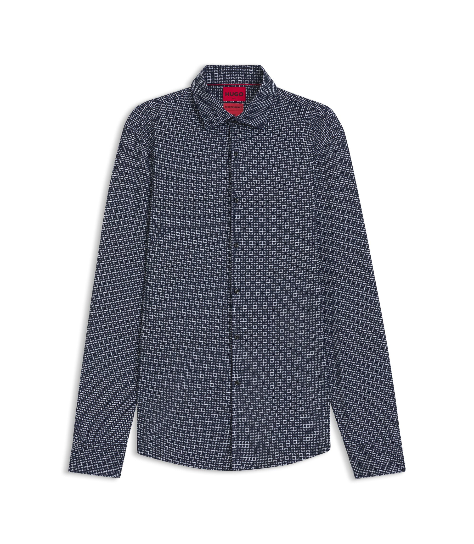 Hugo Printed Slim Fit Shirt In Stretch Jersey Dark Blue