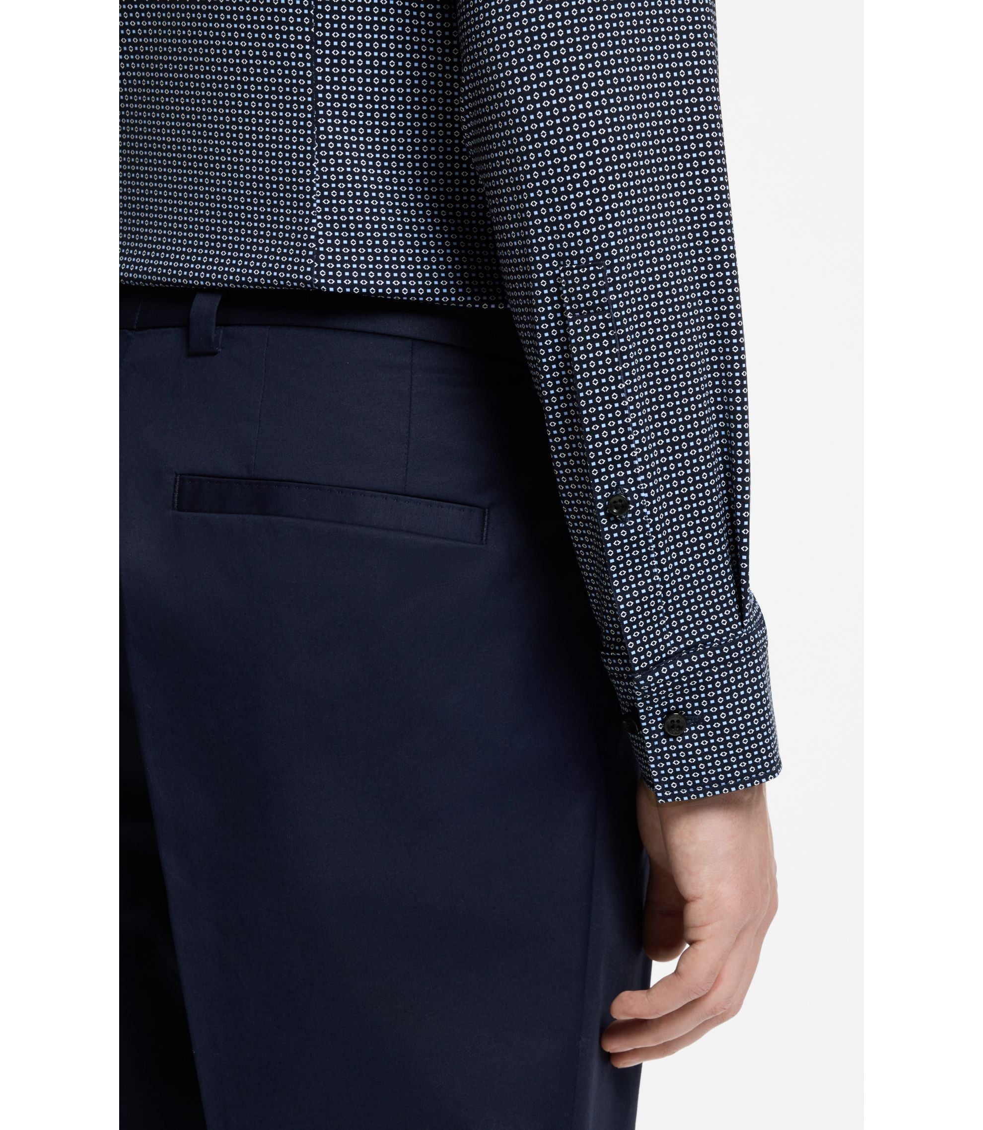 Hugo Printed Slim Fit Shirt In Stretch Jersey Dark Blue