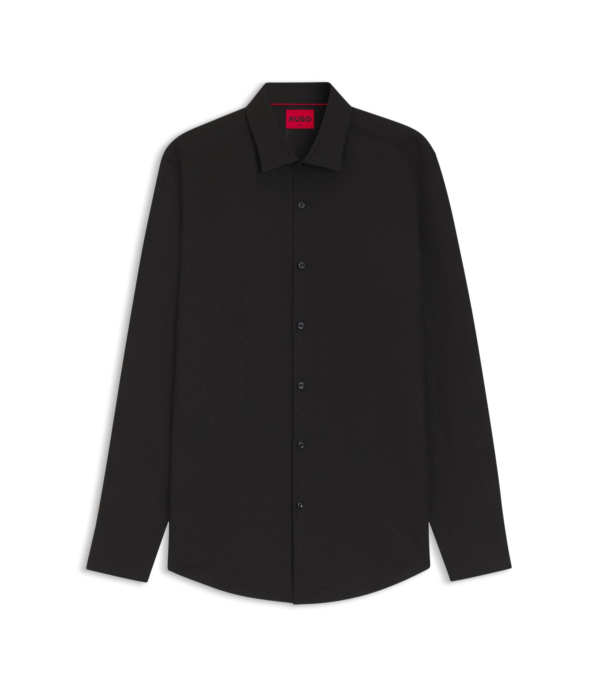 Hugo Slim Fit Shirt In Cotton Linen Jacquard Black