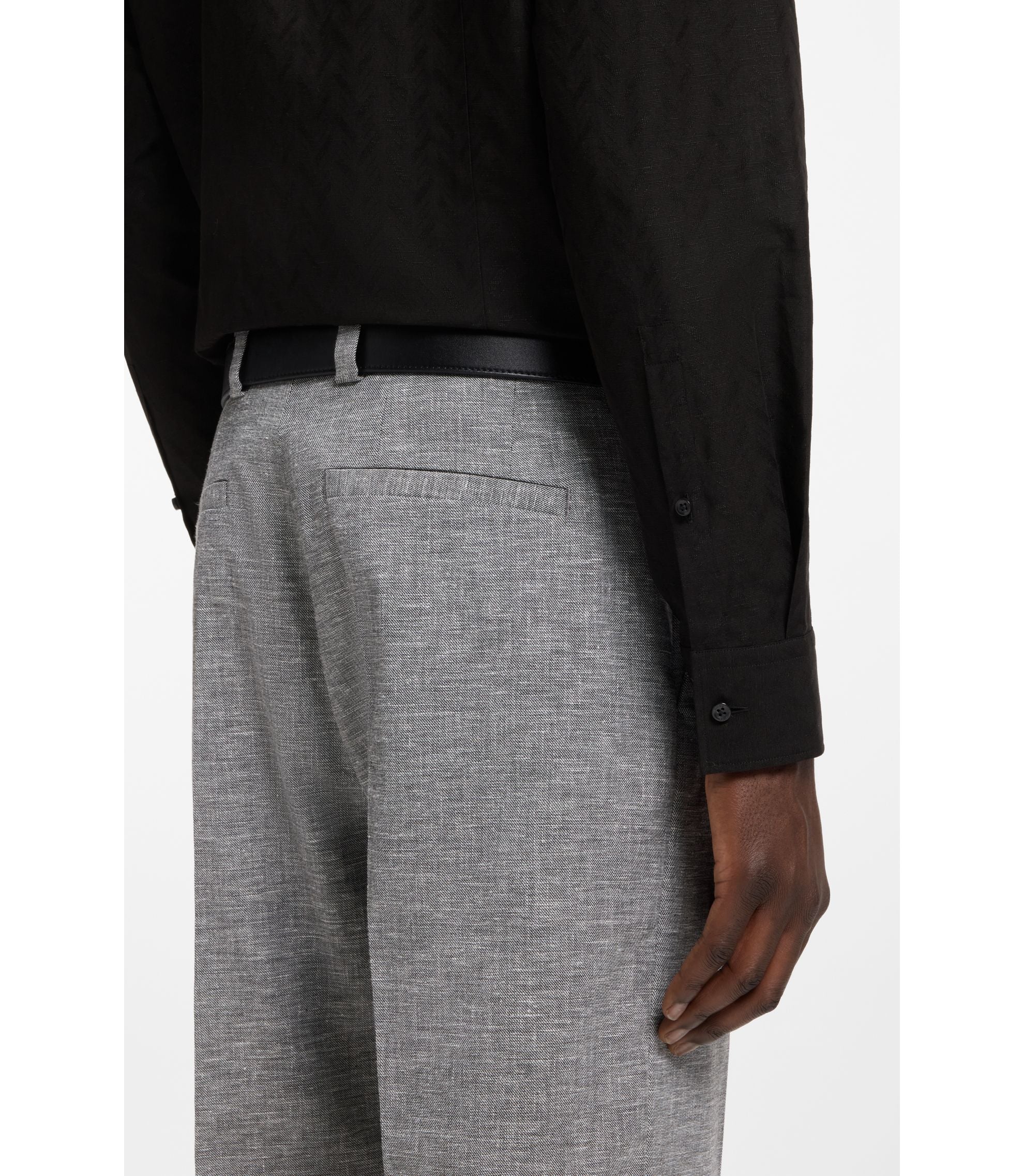 Hugo Slim Fit Shirt In Cotton Linen Jacquard Black