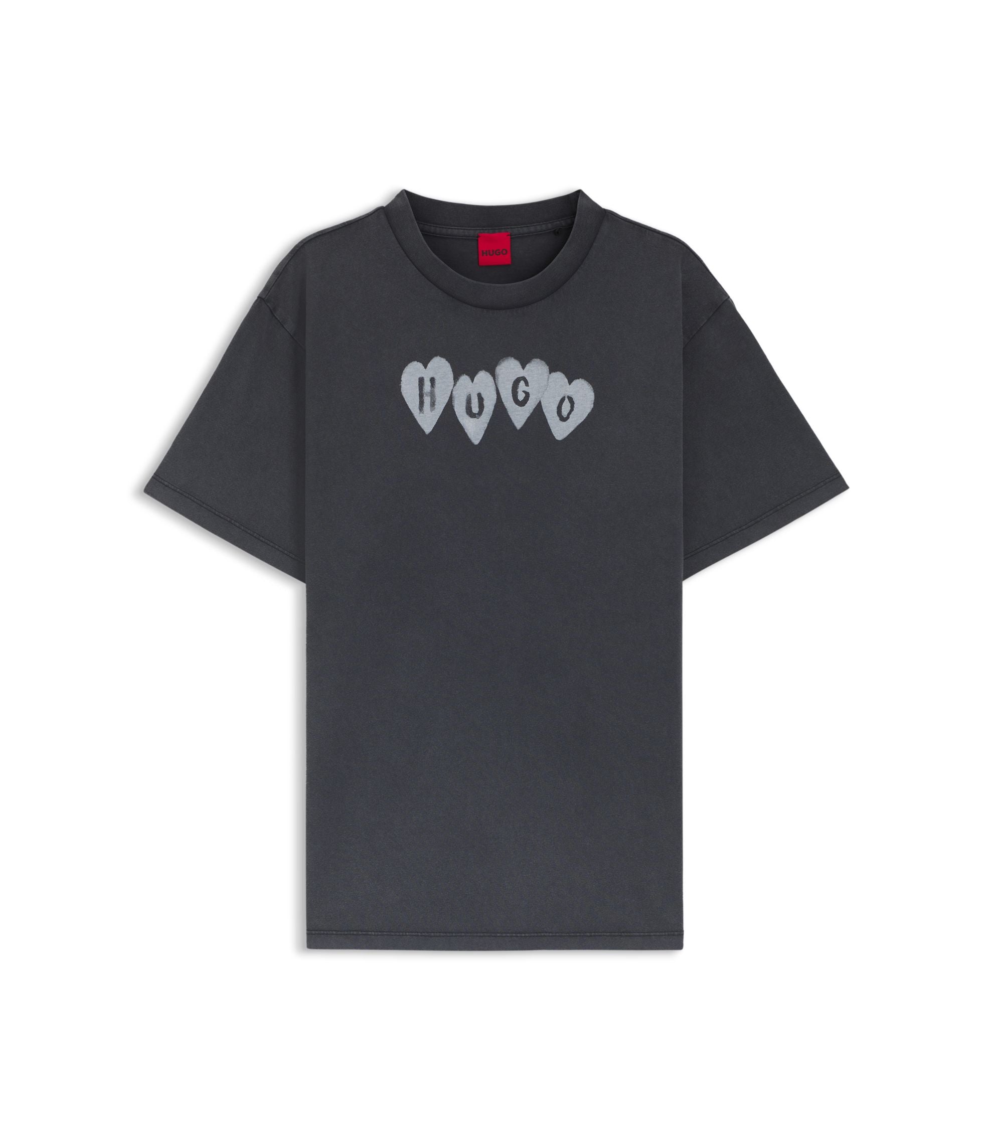 Hugo Heart Logo T Shirt In Cotton Jersey Black Women's