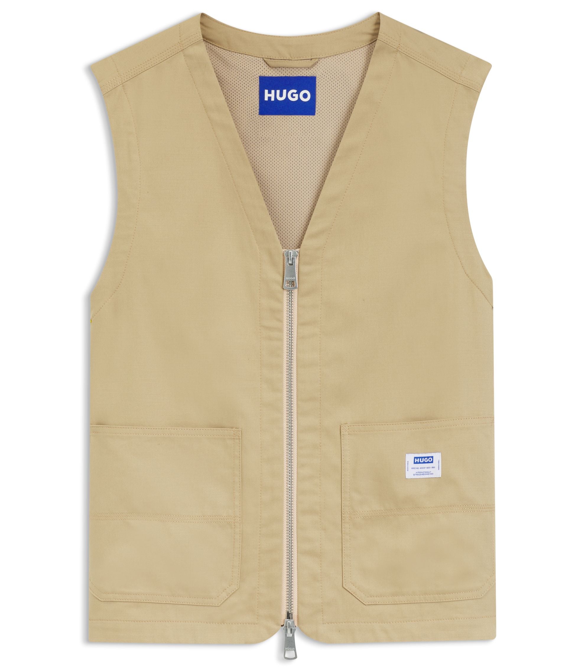 Hugo Relaxed Fit Gilet In Mercerized Cotton Beige