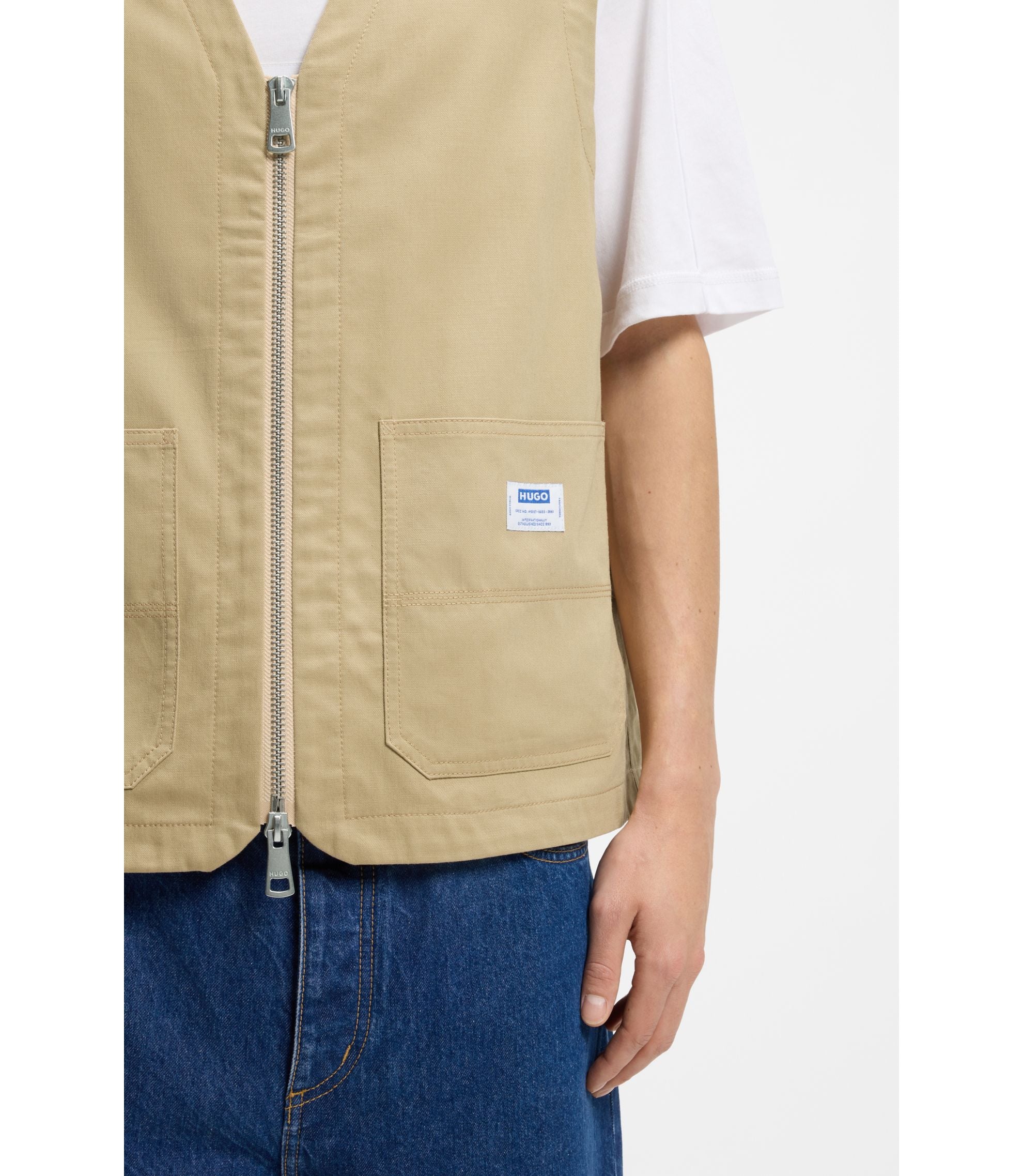 Hugo Relaxed Fit Gilet In Mercerized Cotton Beige