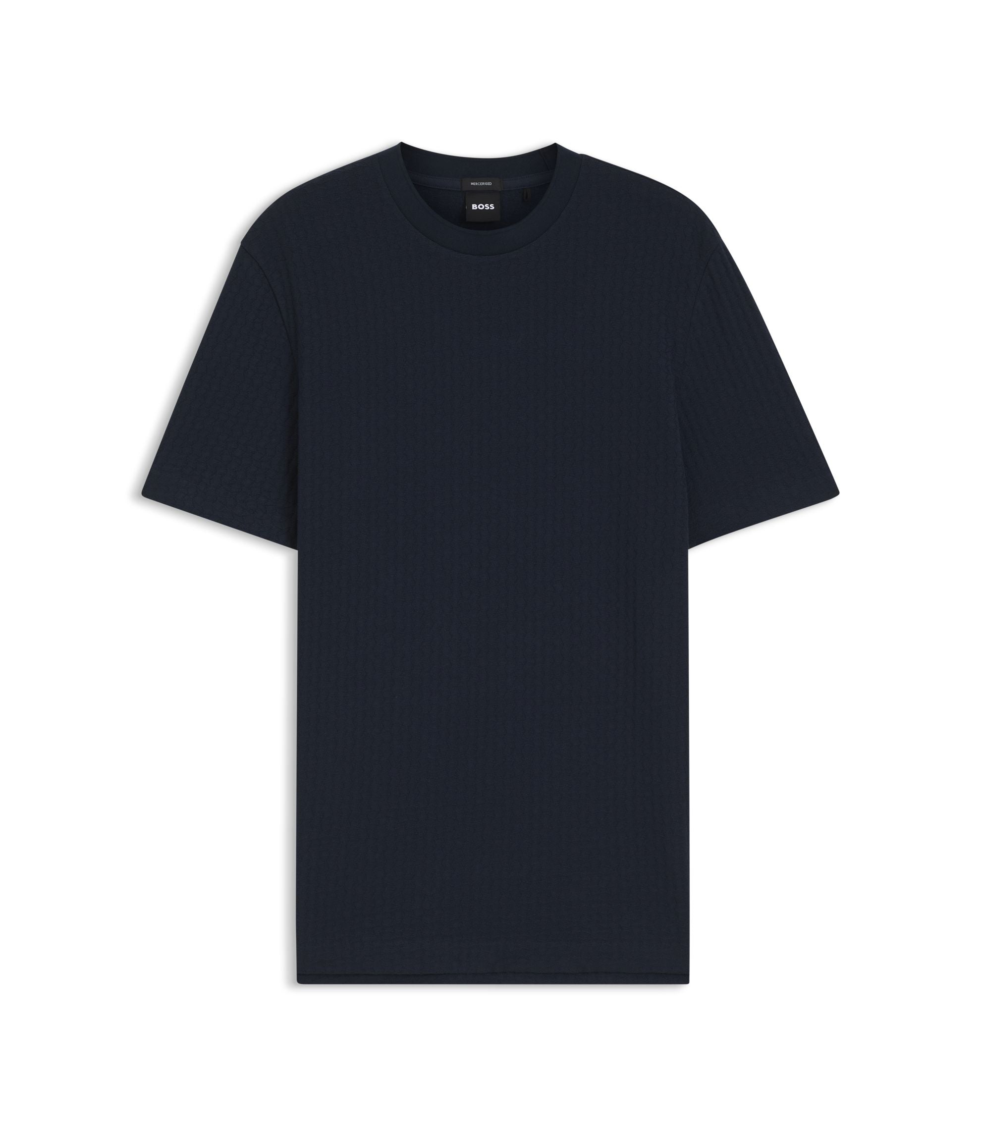 Boss Jacquard Pattern T Shirt In Cotton Dark Blue