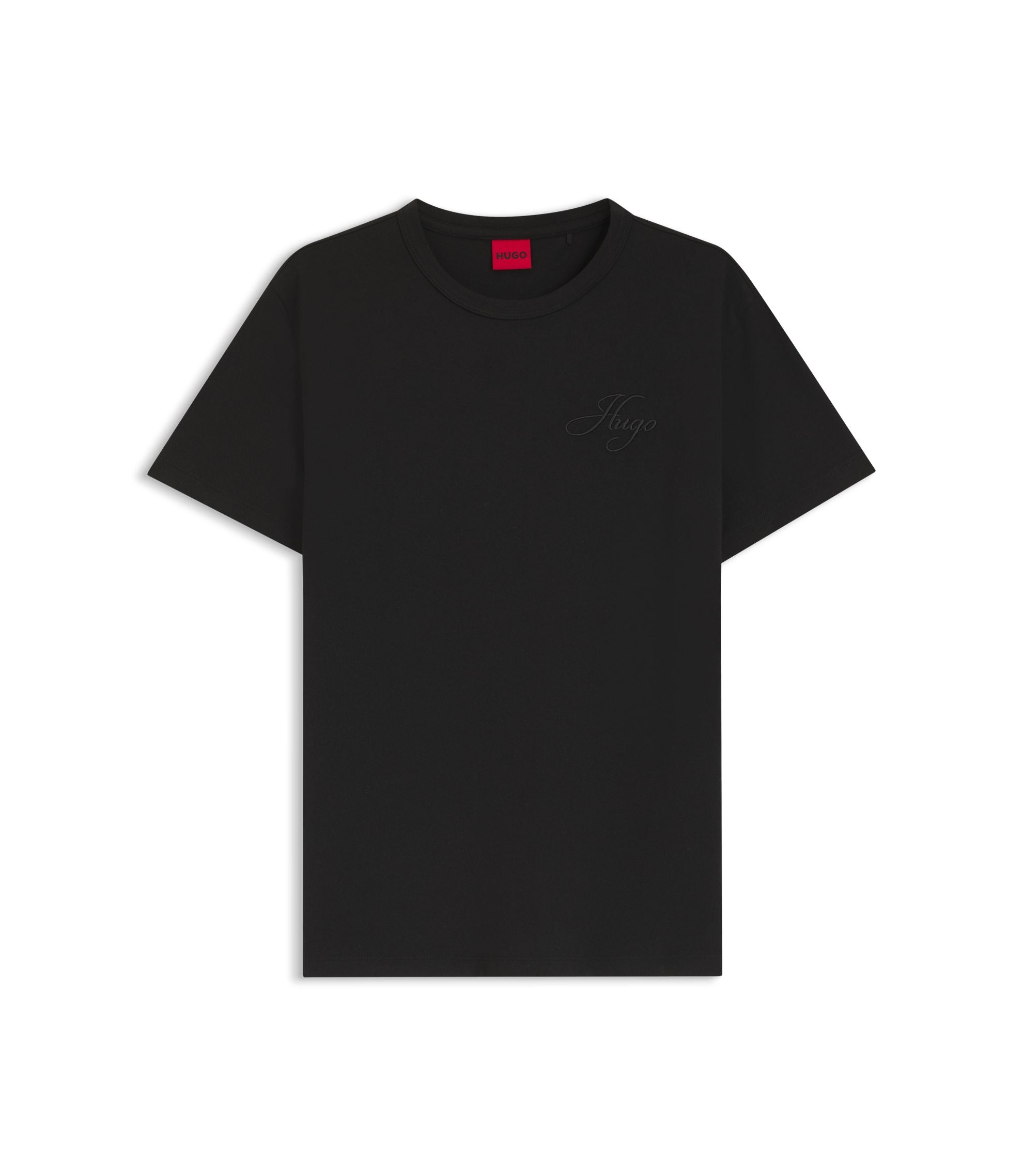 Hugo Embroidered Logo T Shirt In Cotton Jersey Black Women's