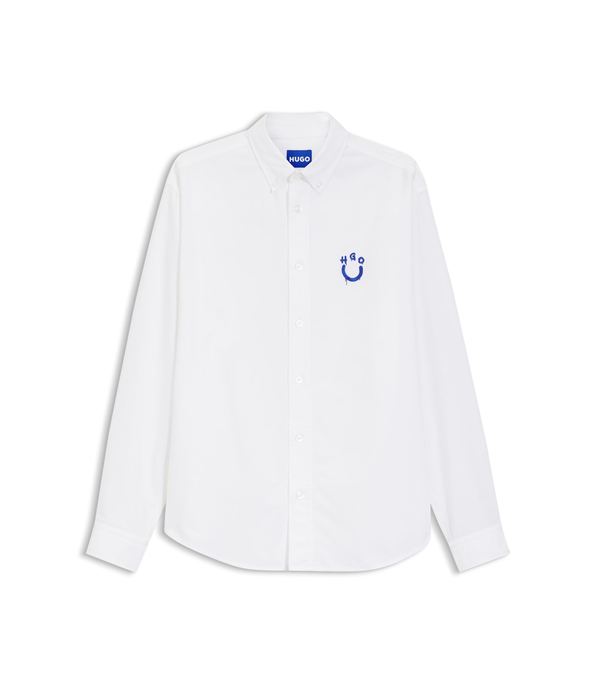 Hugo Oversize Fit Shirt In Oxford Cotton With Logo Embroidery White