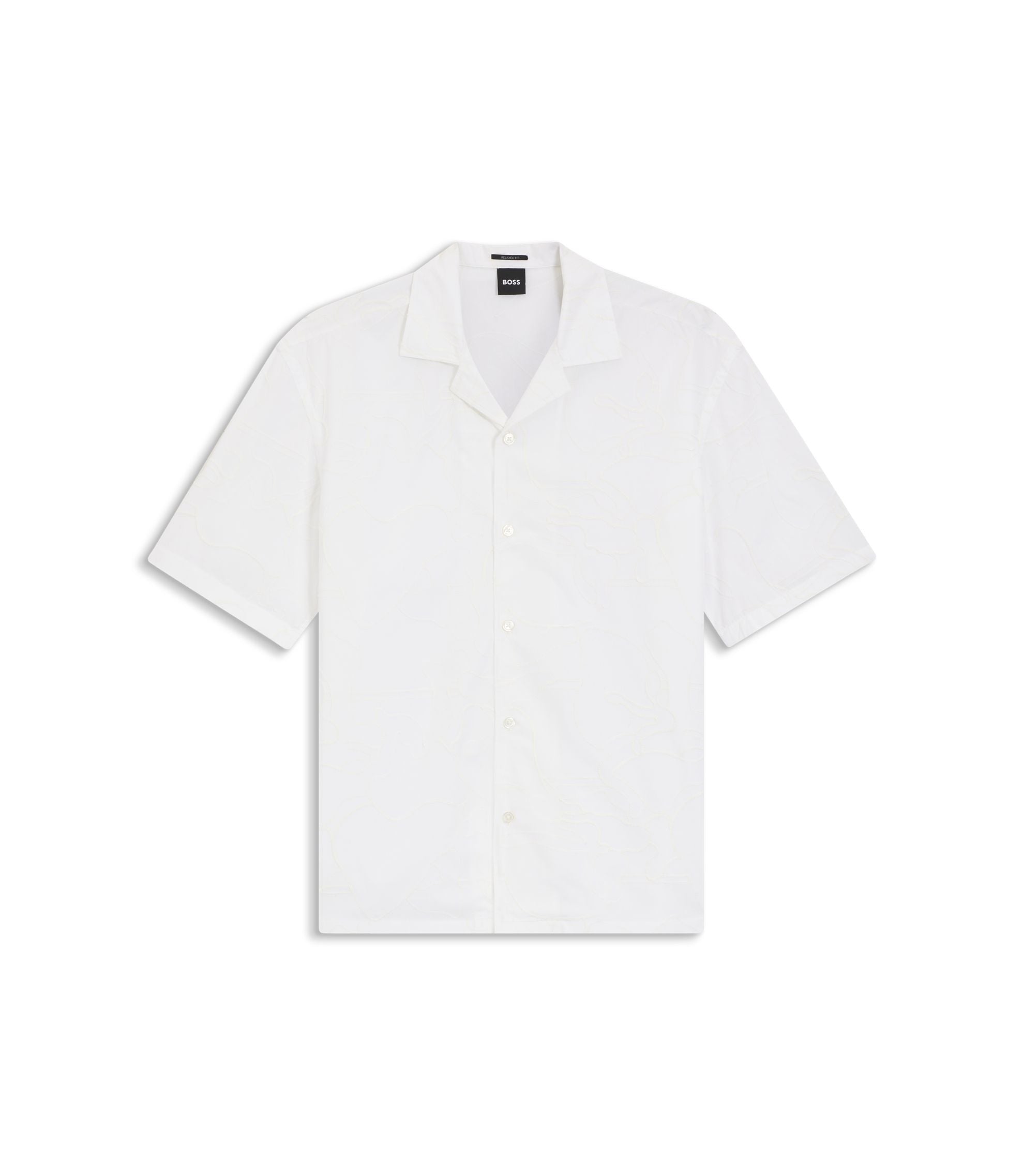 Boss Relaxed Fit Shirt In Floral Embroidered Cotton White