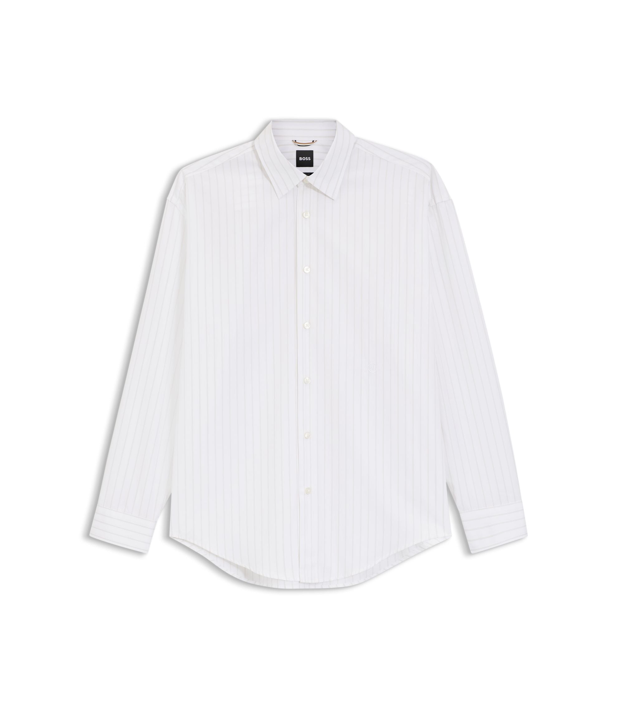Boss Striped Relaxed Fit Shirt In Cotton Poplin White