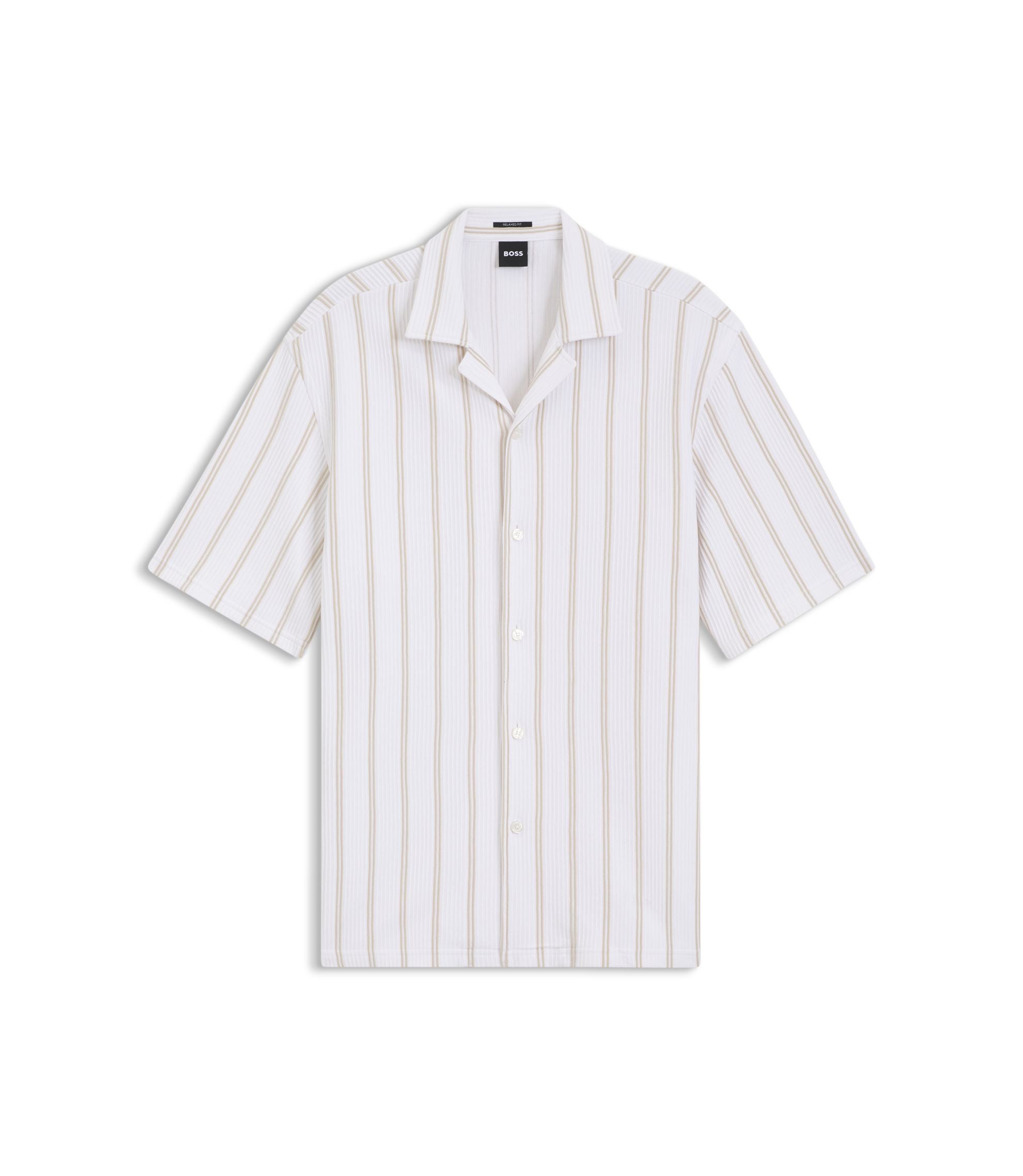 Boss Striped Relaxed Fit Shirt In Stretch Cotton Light Beige