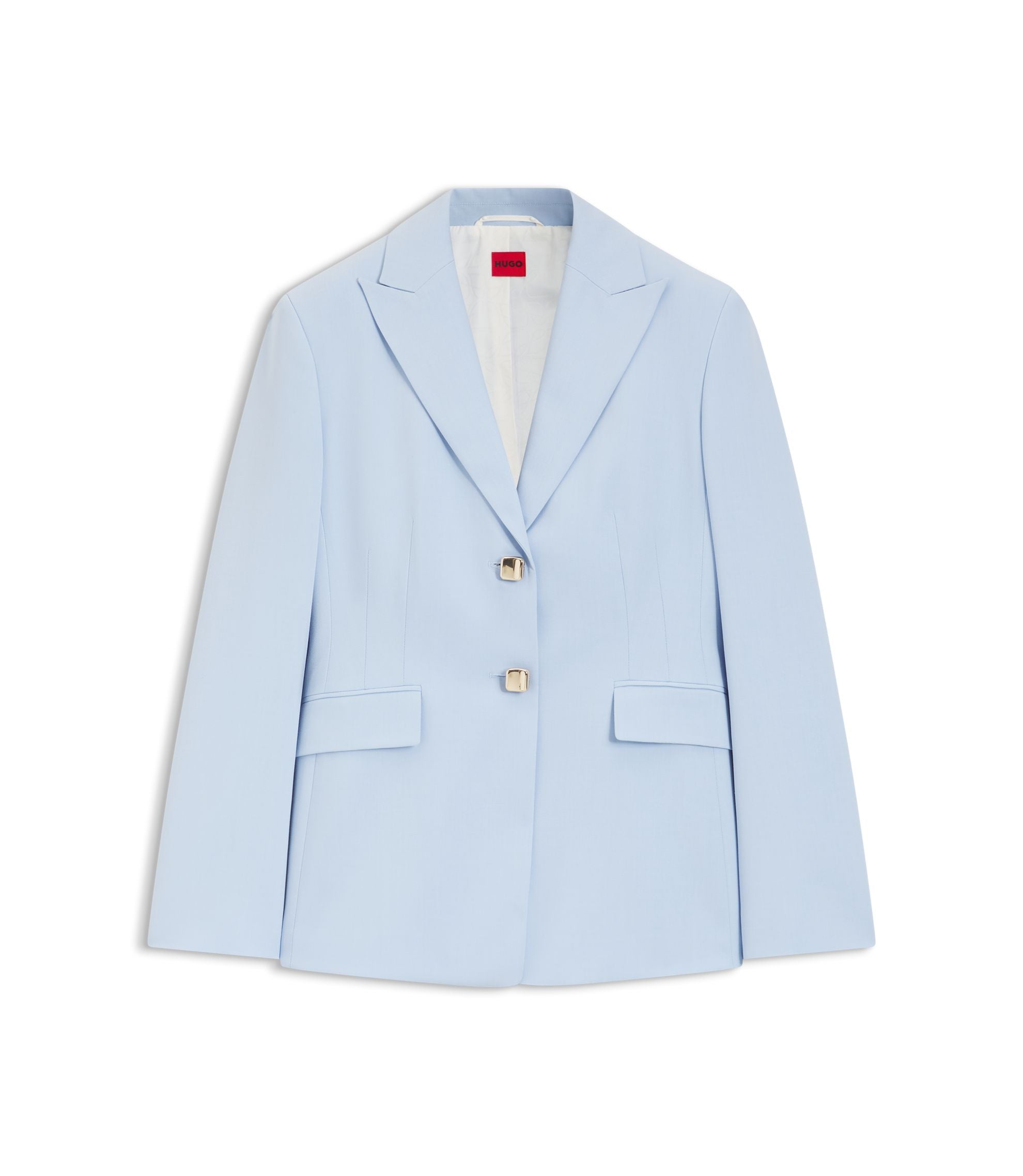 Hugo Regular Fit Blazer With Gold Tone Buttons Light Blue Women's