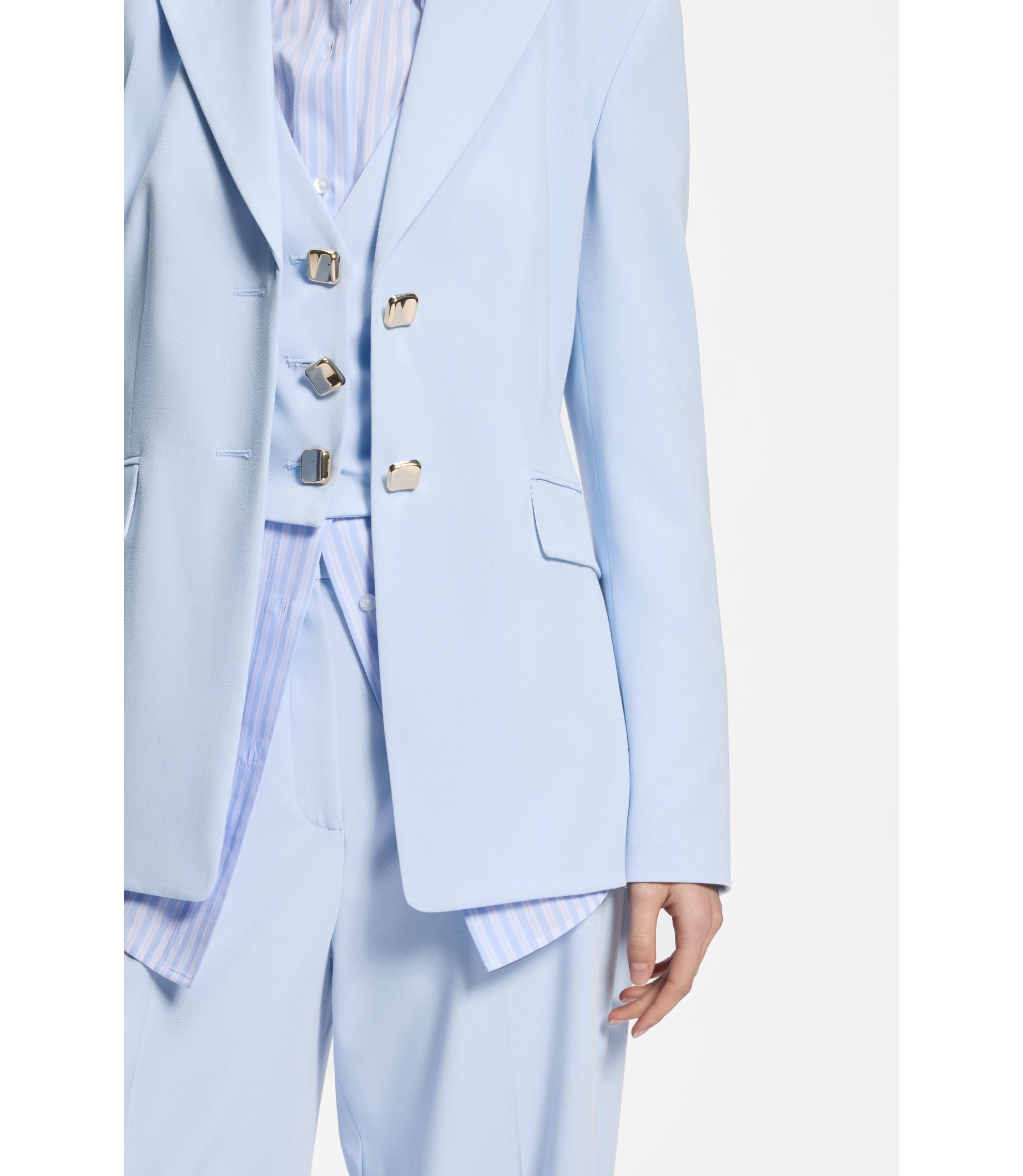 Hugo Regular Fit Blazer With Gold Tone Buttons Light Blue Women's