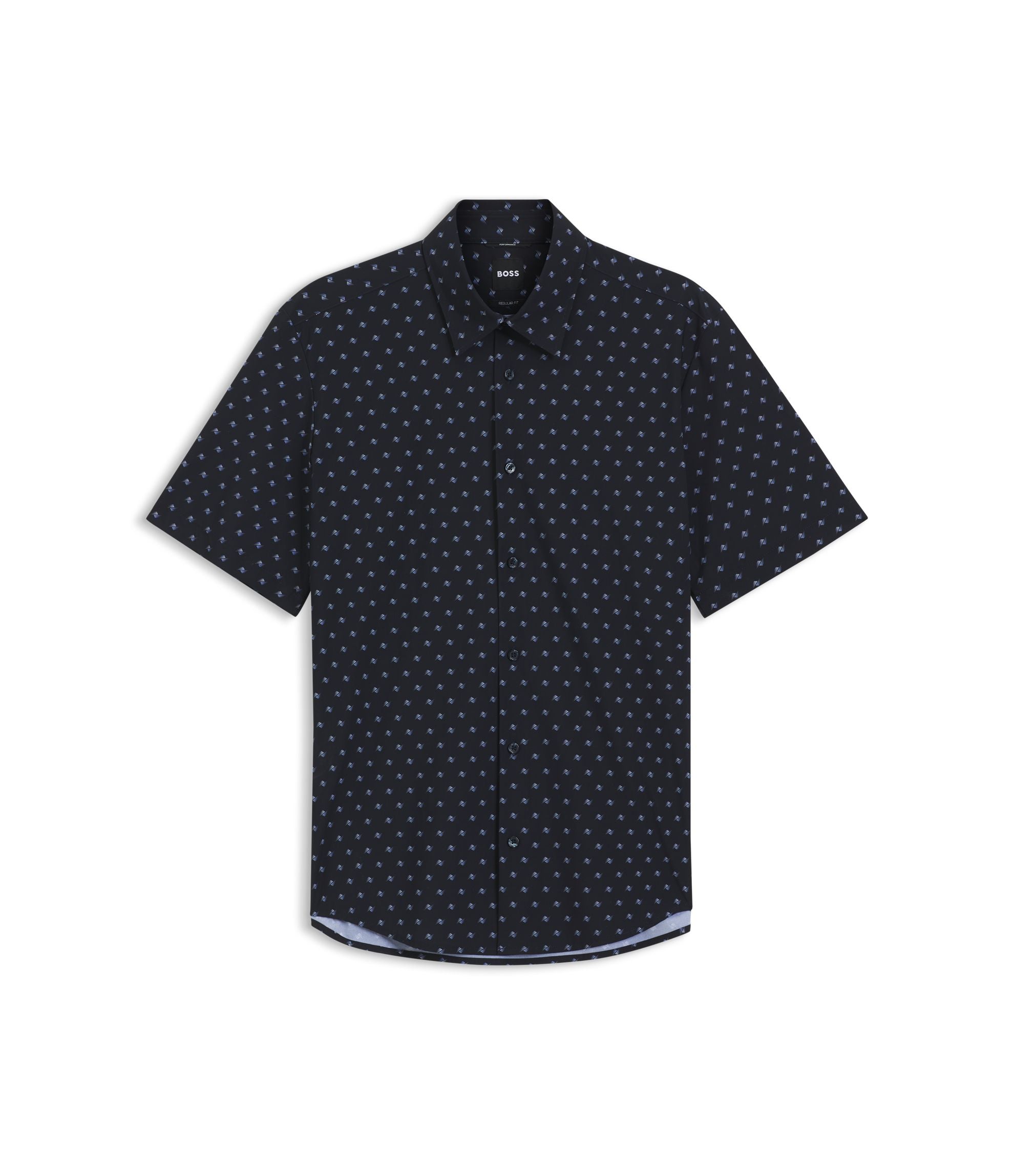 Boss Printed Regular Fit Shirt In Performance Stretch Jersey Dark Blue