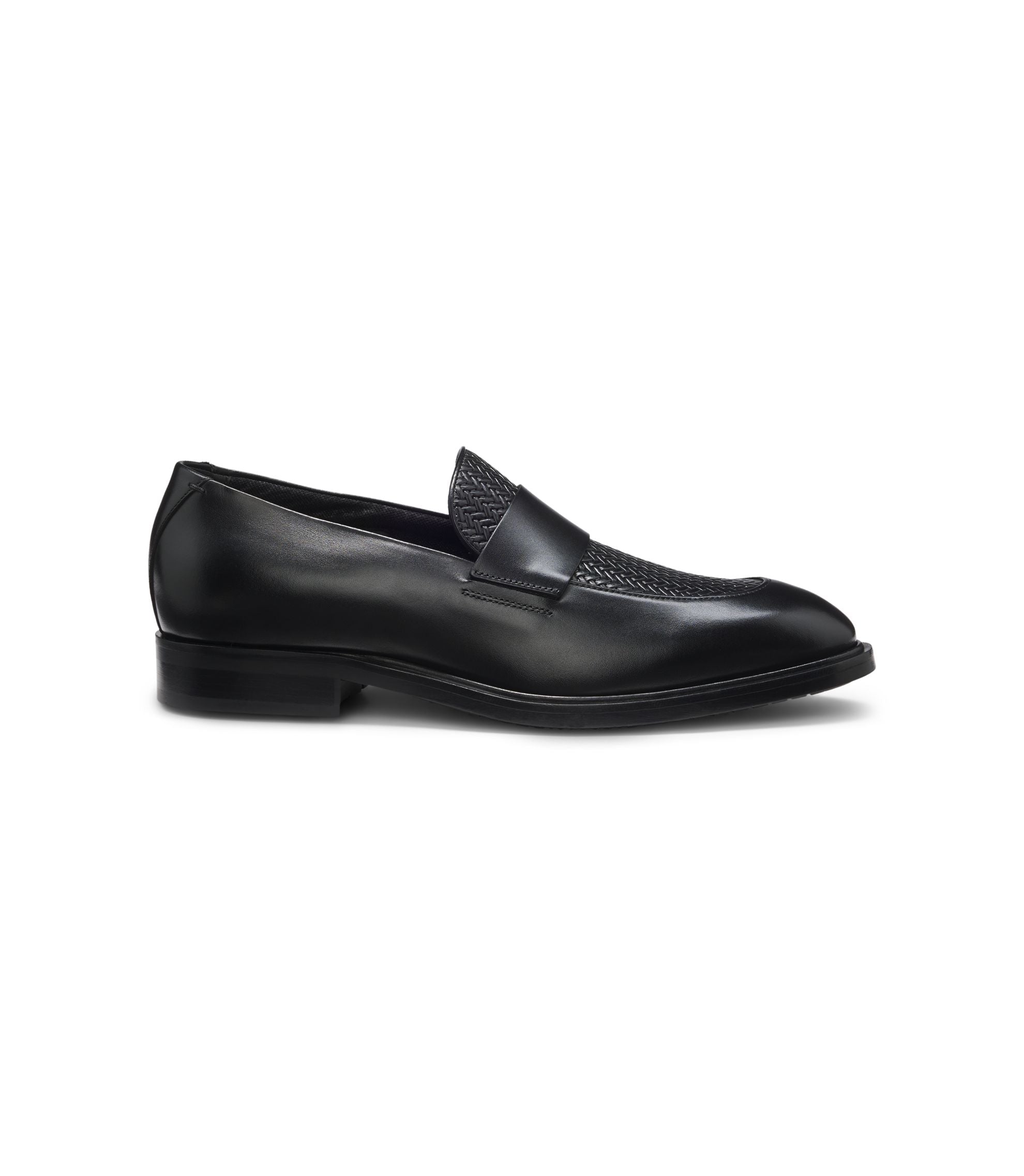 Boss Leather Loafers With Woven Vamp Black Black