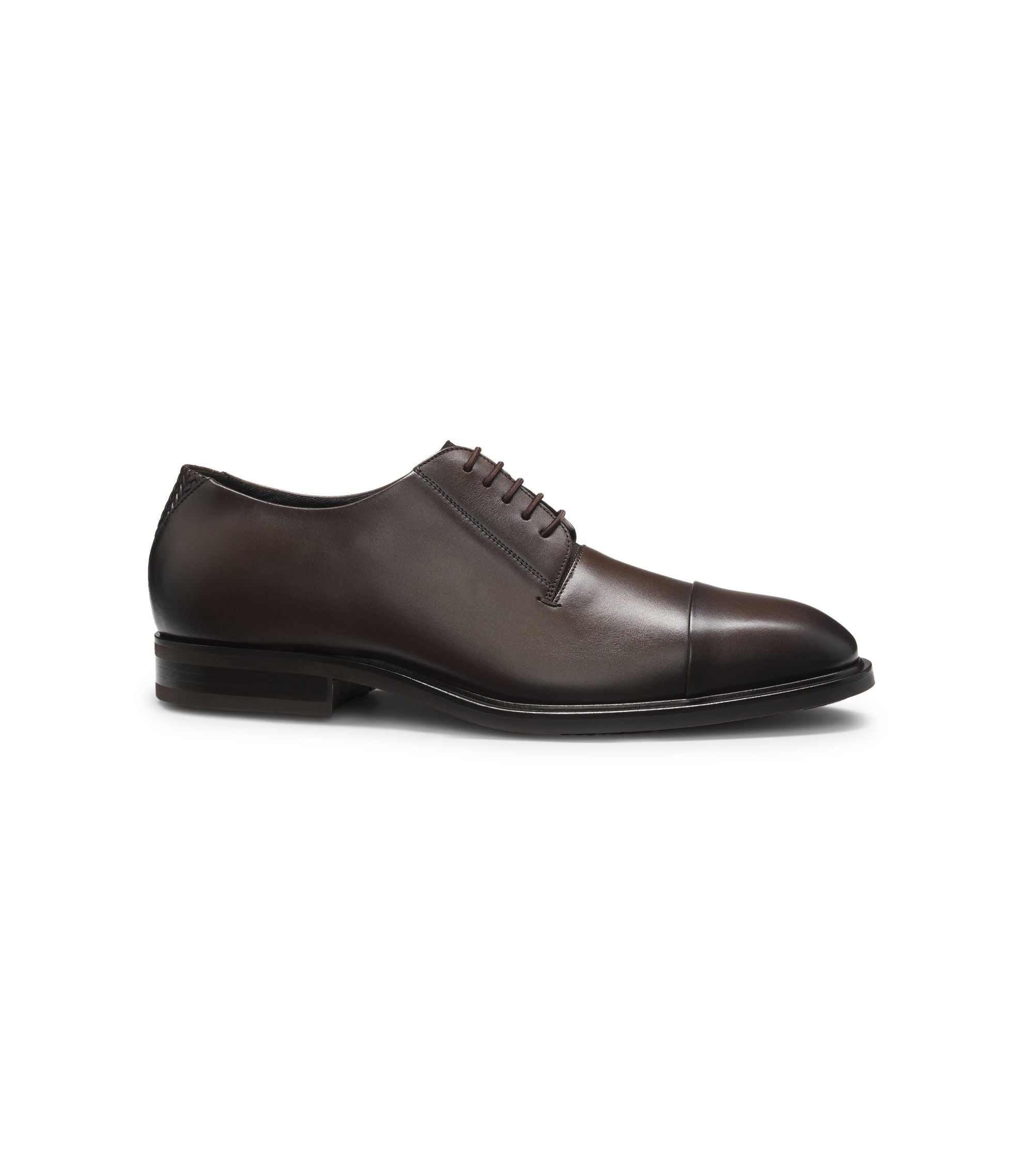 Boss Cap Toe Derby Shoes In Leather Dark Brown Dark Brown