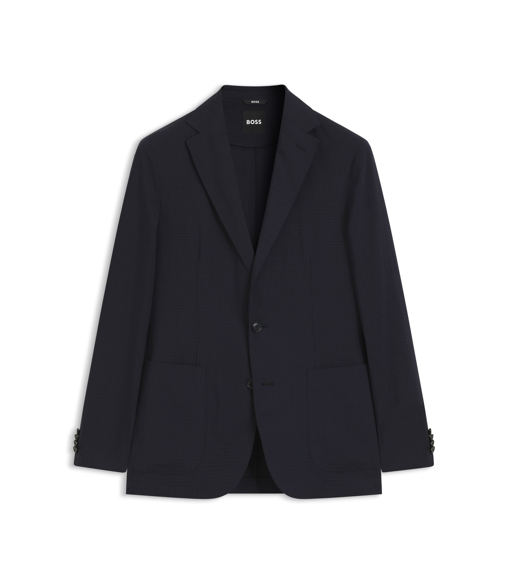 Boss Patterned Slim Fit Jacket In A Wool Blend Dark Blue