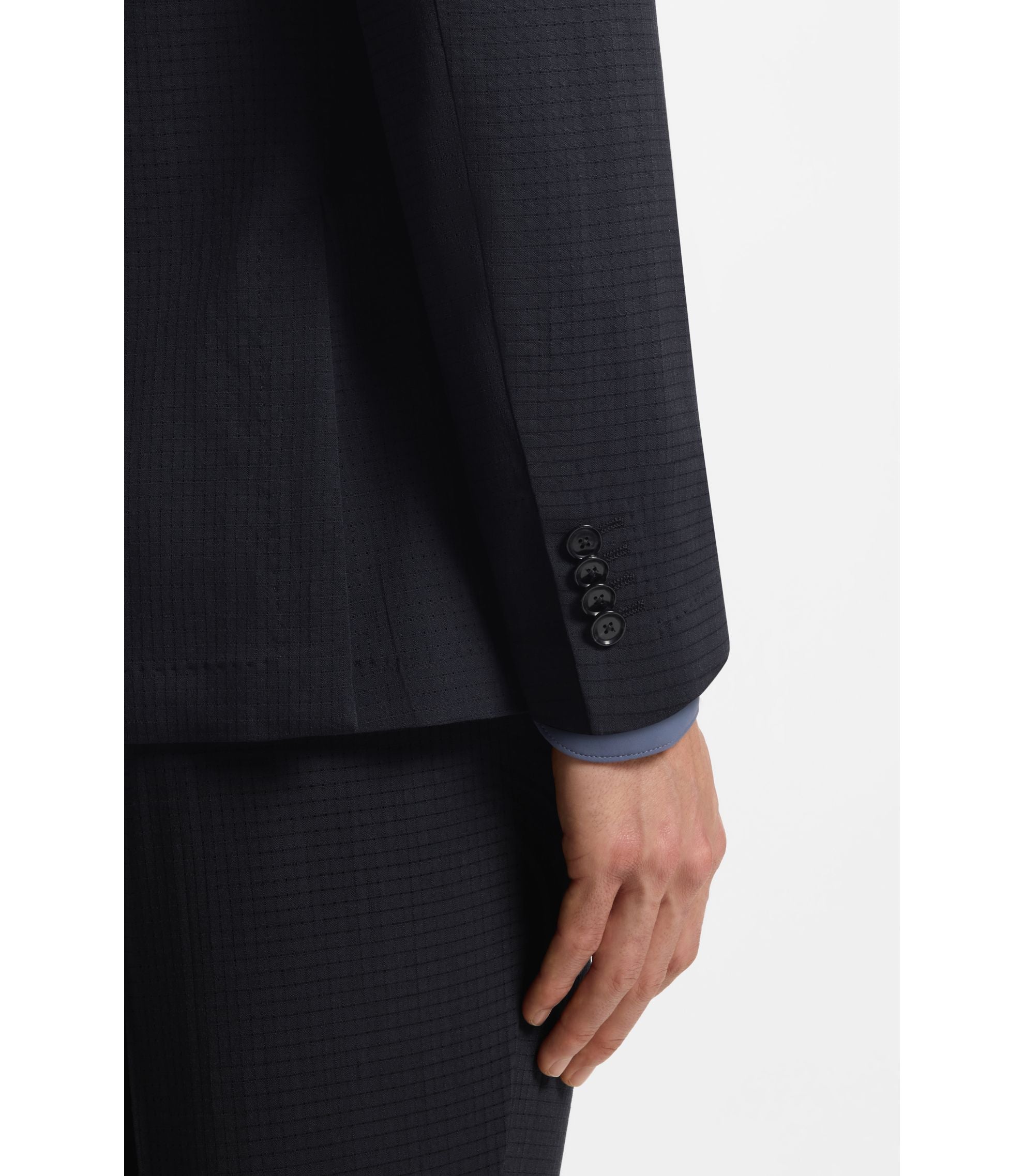 Boss Patterned Slim Fit Jacket In A Wool Blend Dark Blue