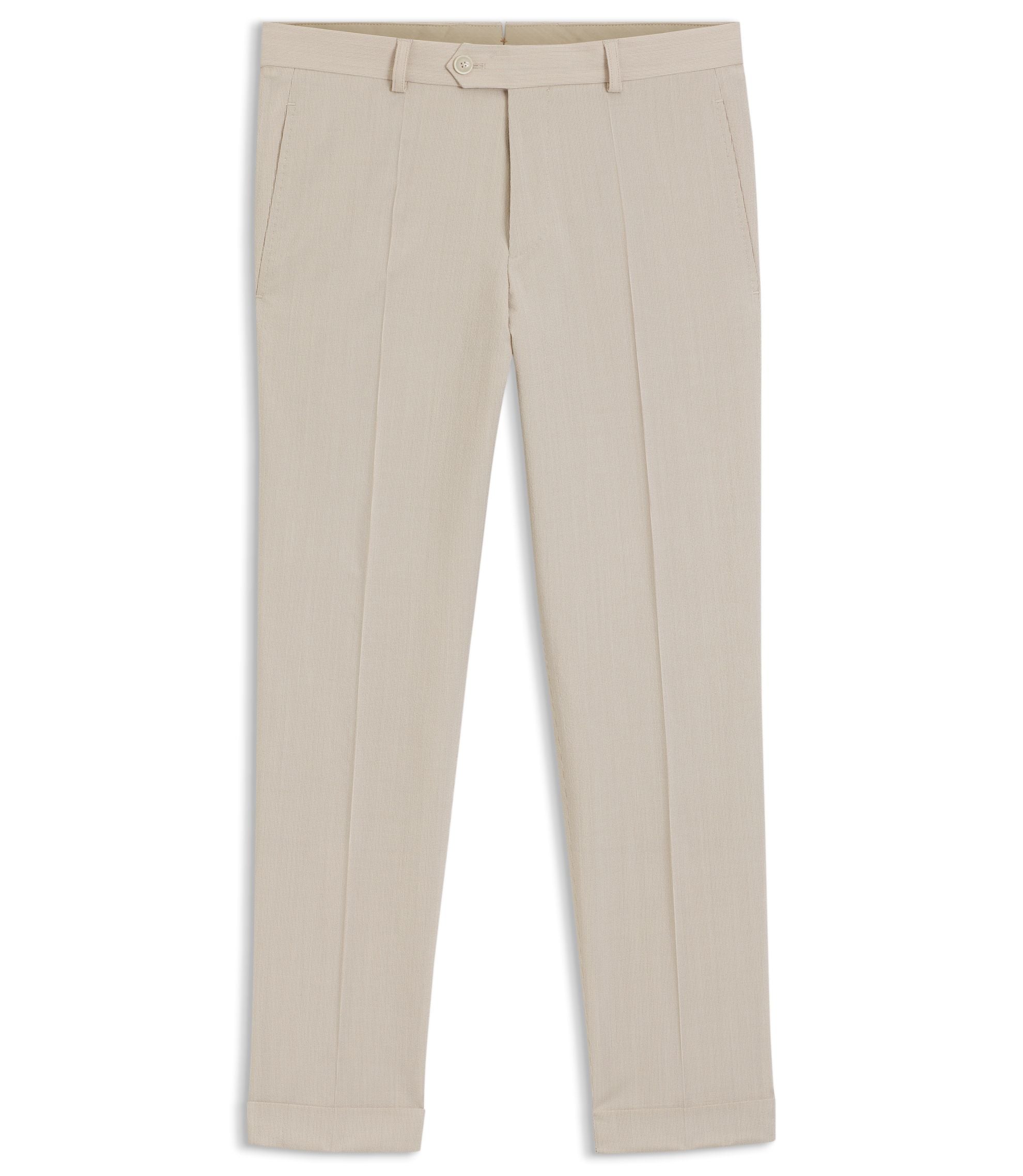 Boss Tapered Fit Trousers In Wool Blend Seersucker Beige