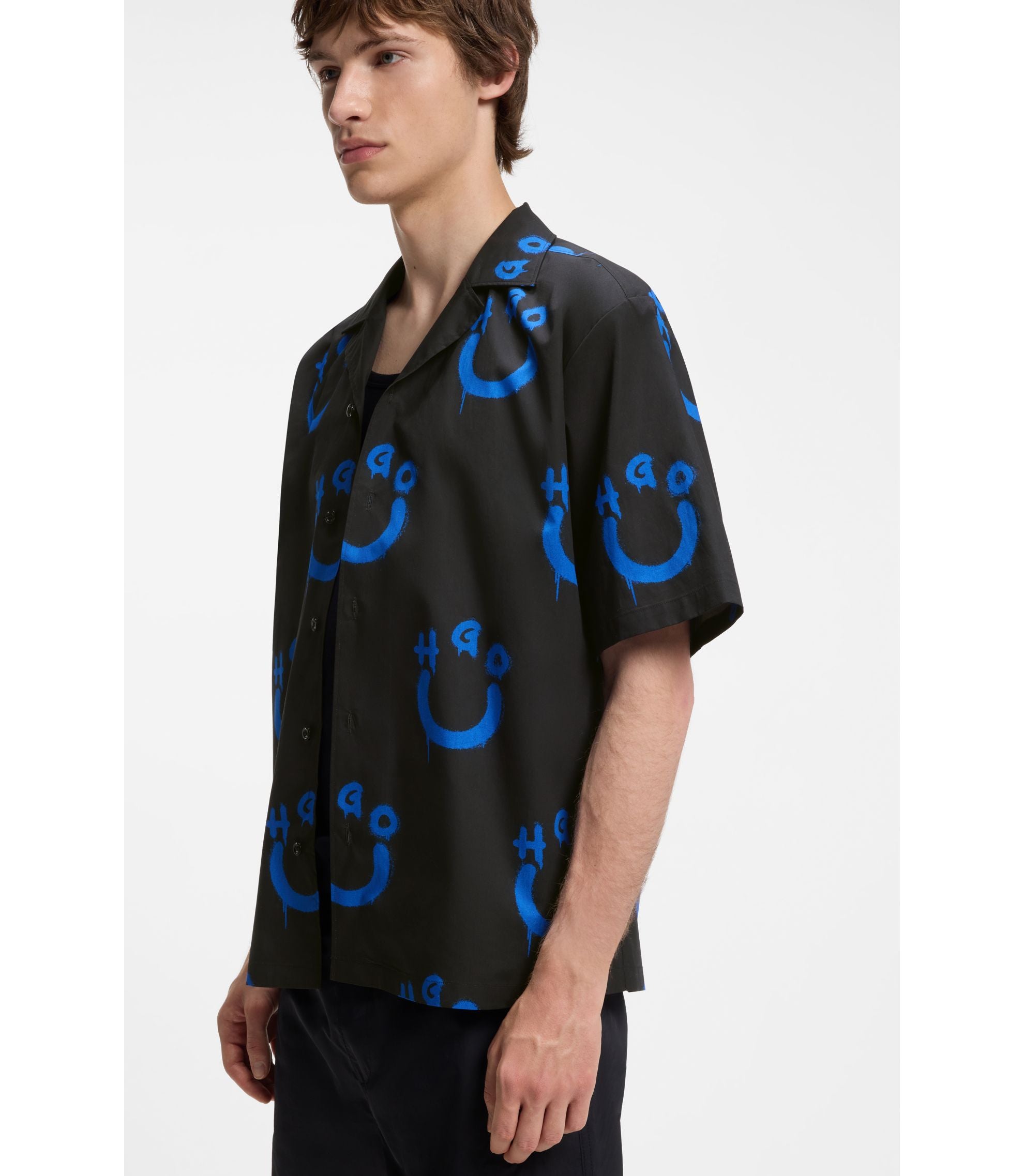 Hugo Relaxed Fit Shirt With Logo Print Black