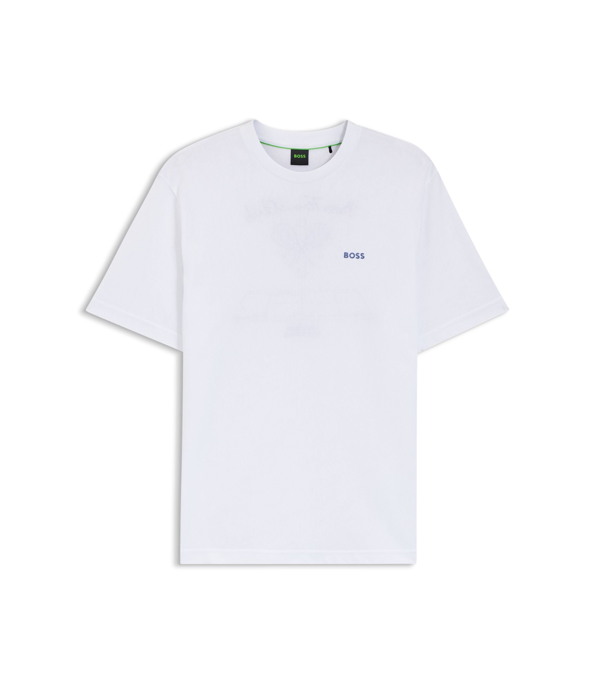 Boss Embroidered Artwork T Shirt In Cotton Mesh White