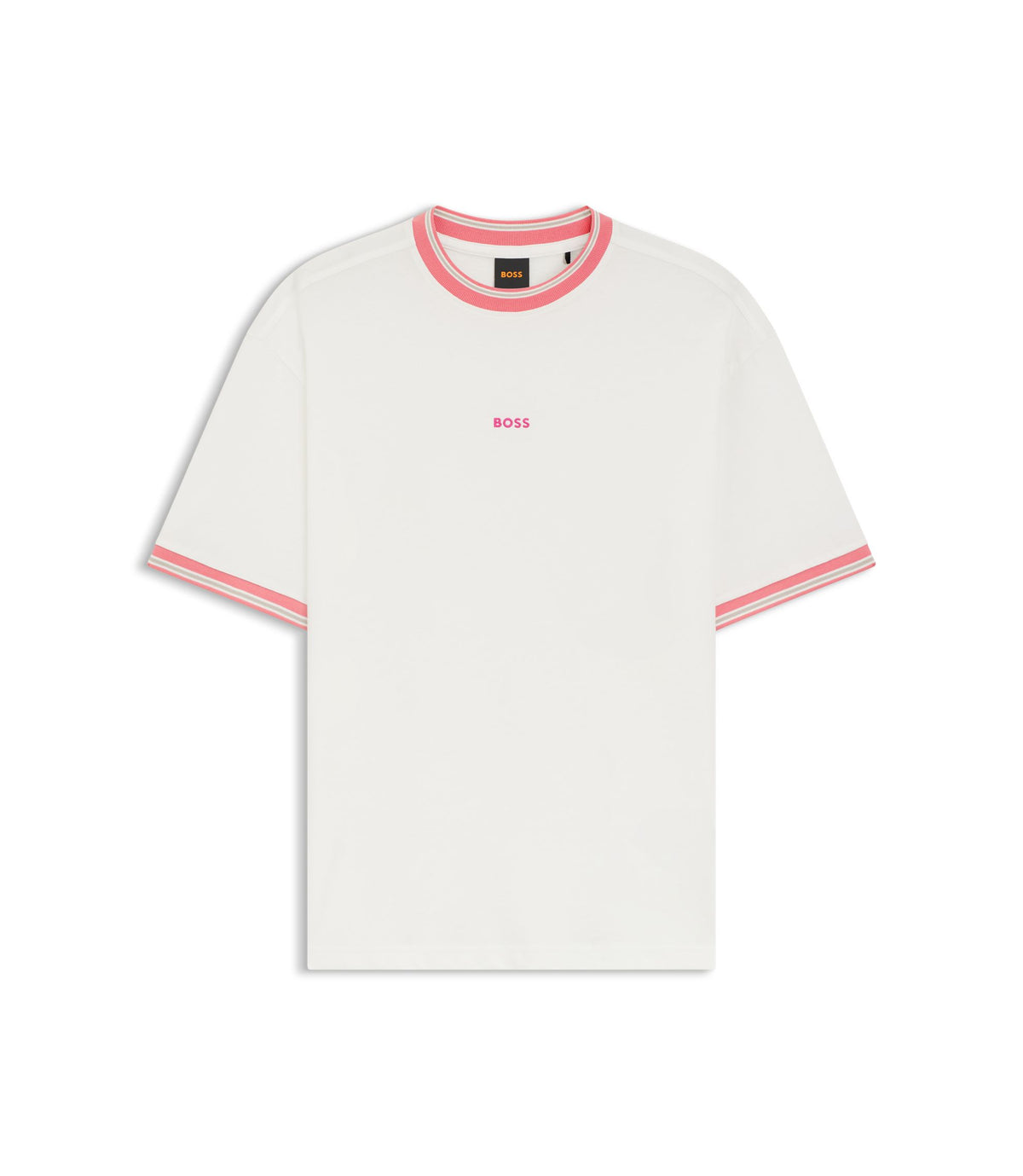 Boss Relaxed Fit T Shirt In Cotton With Striped Trims White