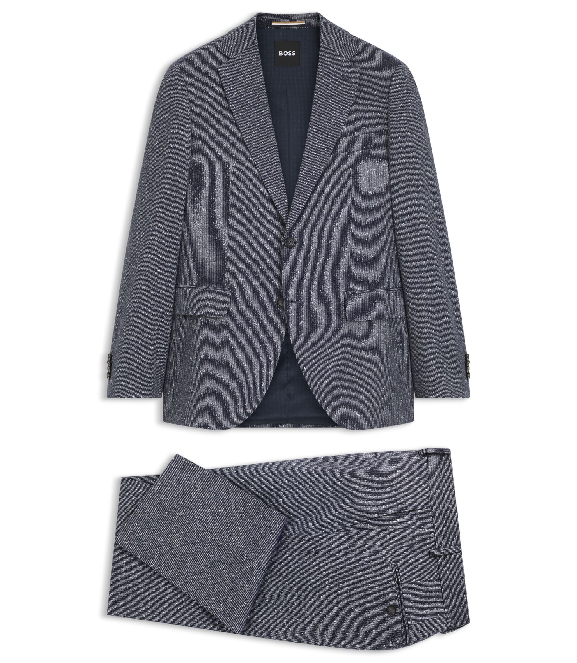 Boss Two Piece Regular Fit Suit In Stretch Boucl Dark Blue