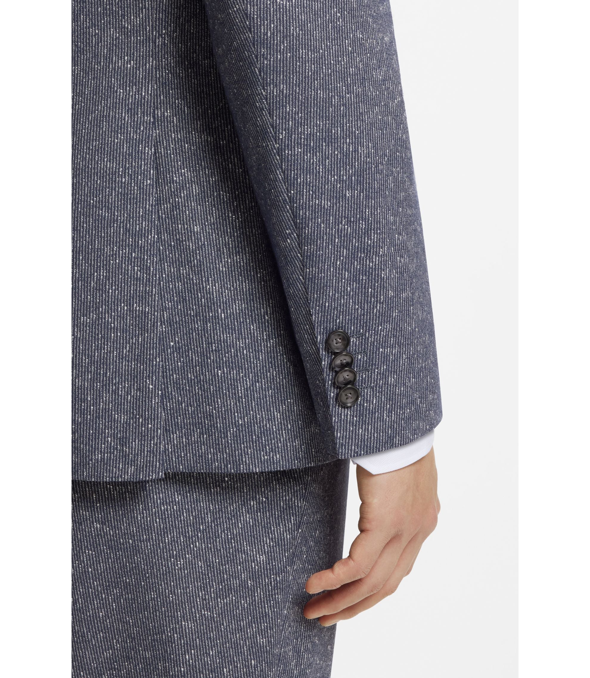 Boss Two Piece Regular Fit Suit In Stretch Boucl Dark Blue