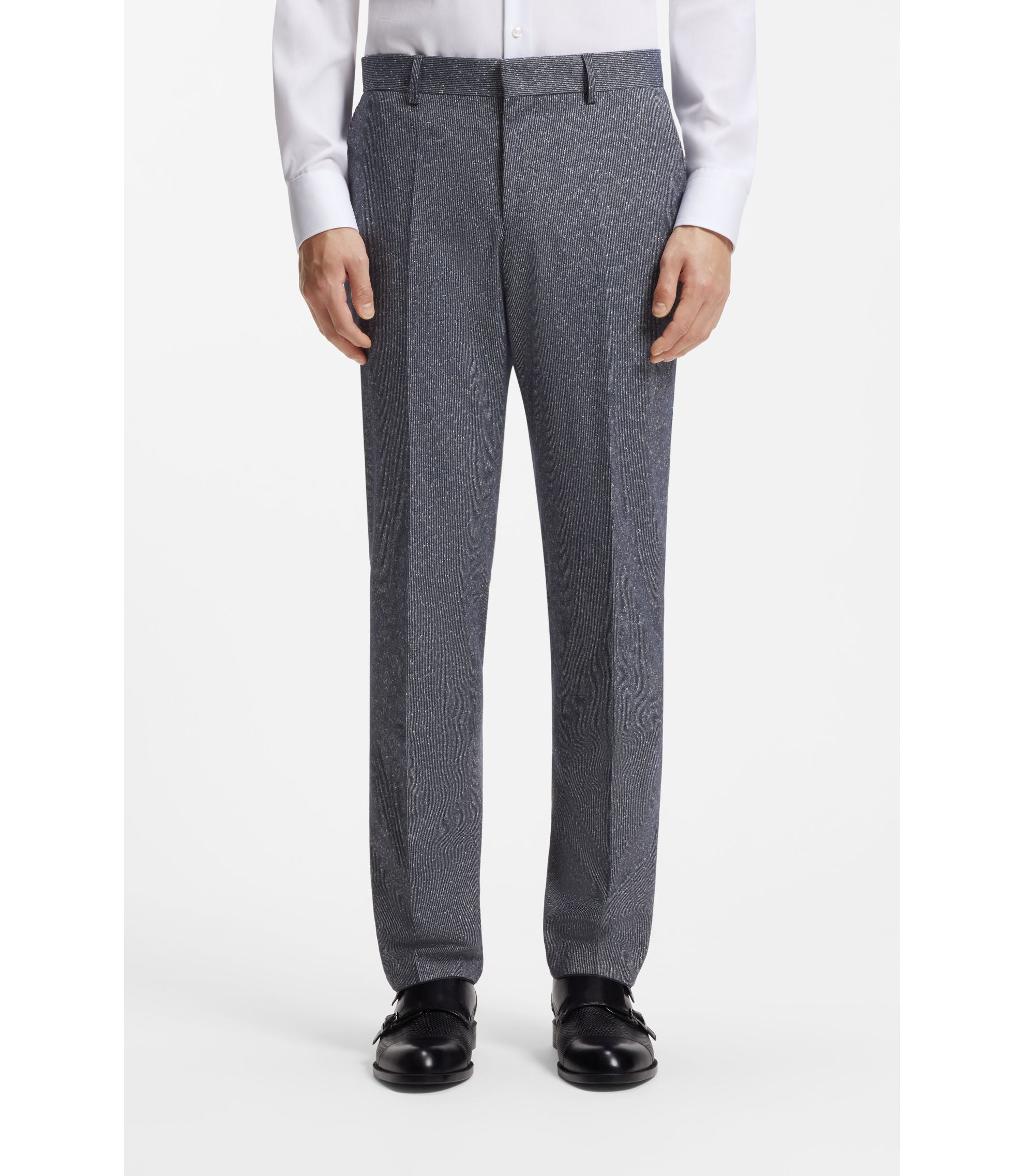Boss Two Piece Regular Fit Suit In Stretch Boucl Dark Blue