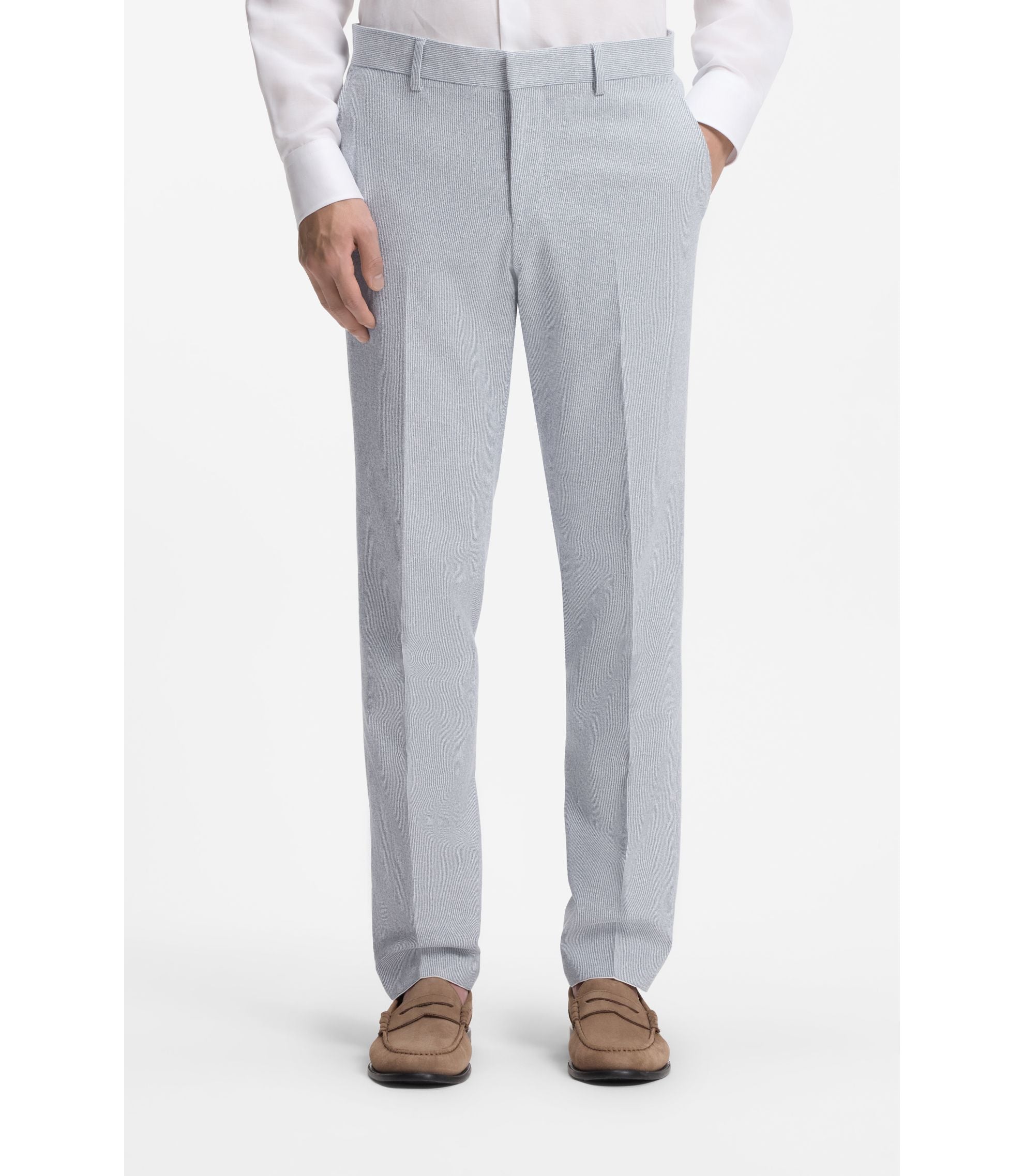 Boss Two Piece Regular Fit Suit In Stretch Boucl Light Blue