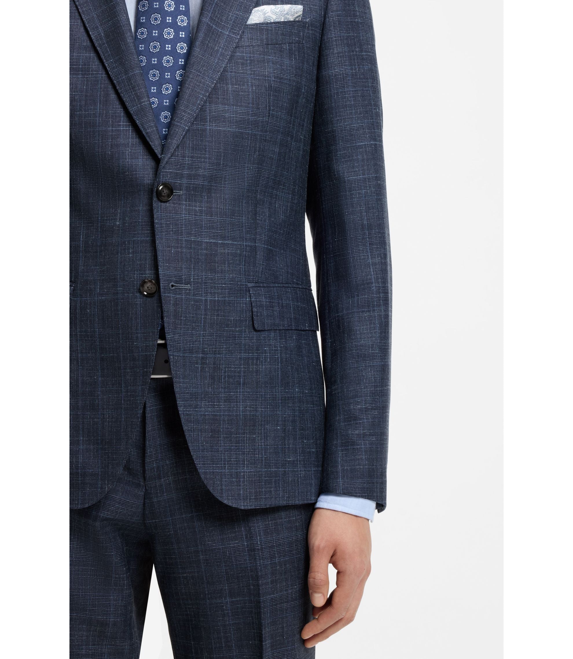 Boss Two Piece Slim Fit Suit In Wool Silk And Linen Light Blue