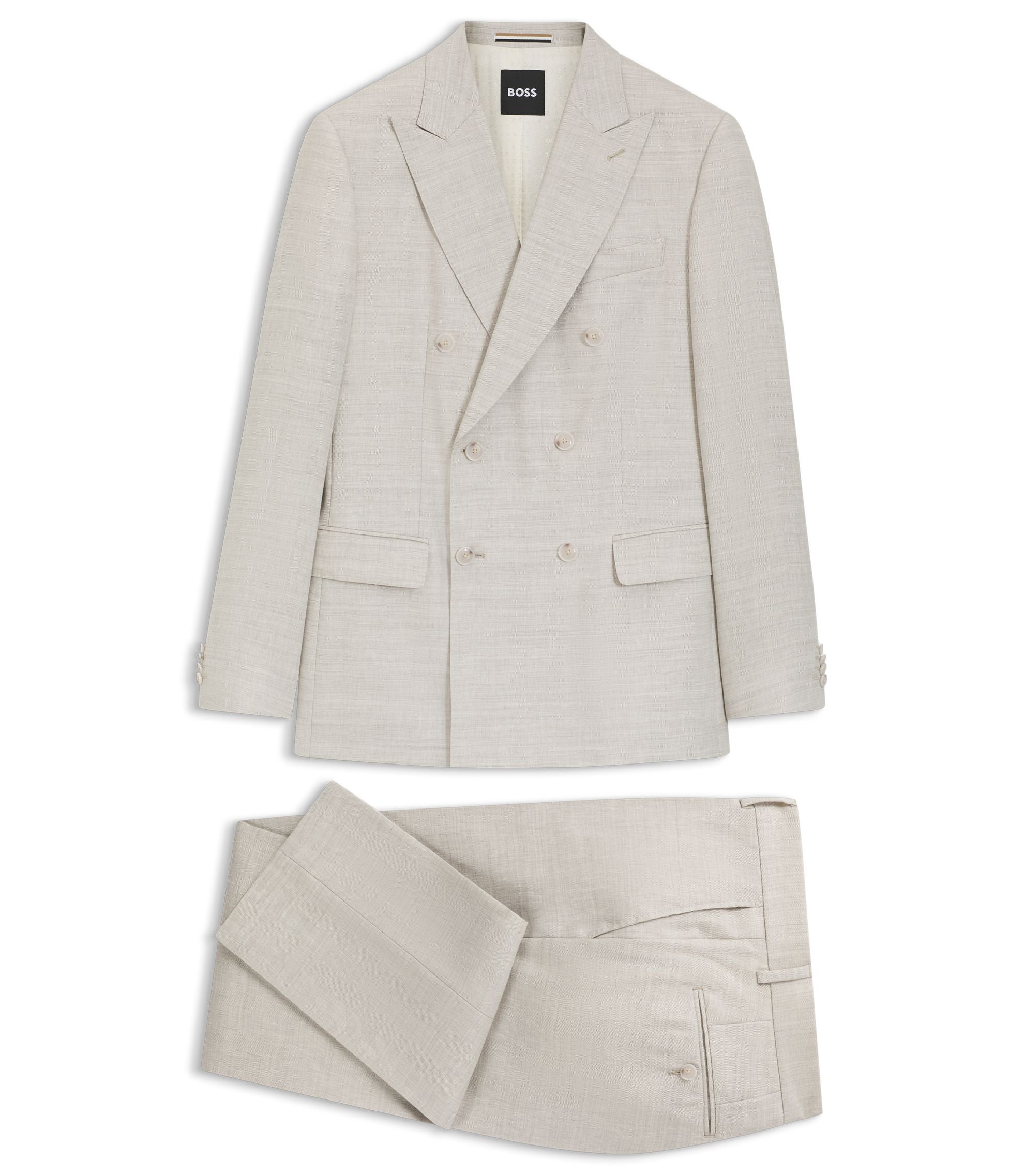 Boss Two Piece Slim Fit Suit In Striped Linen And Wool Light Grey