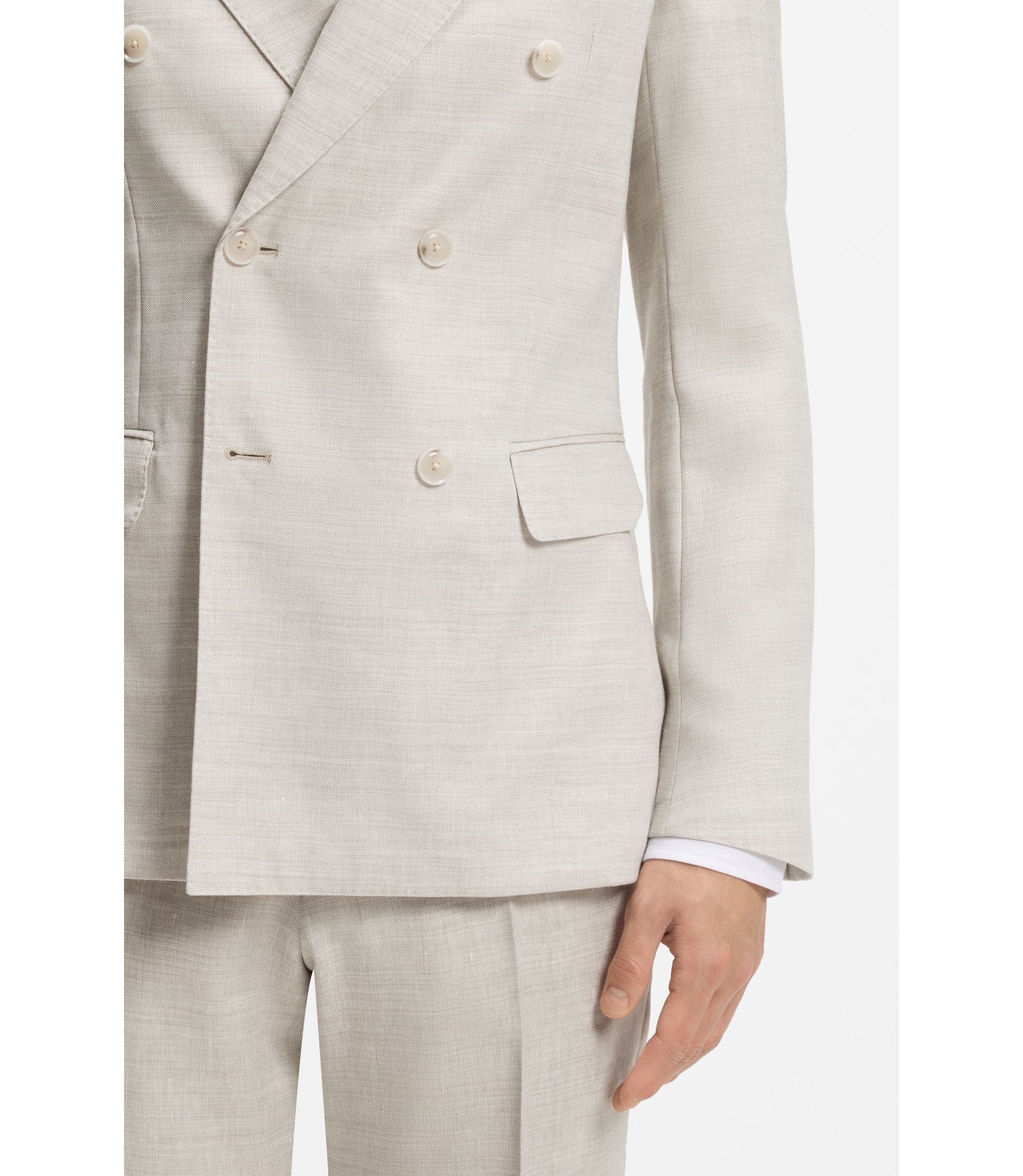 Boss Two Piece Slim Fit Suit In Striped Linen And Wool Light Grey