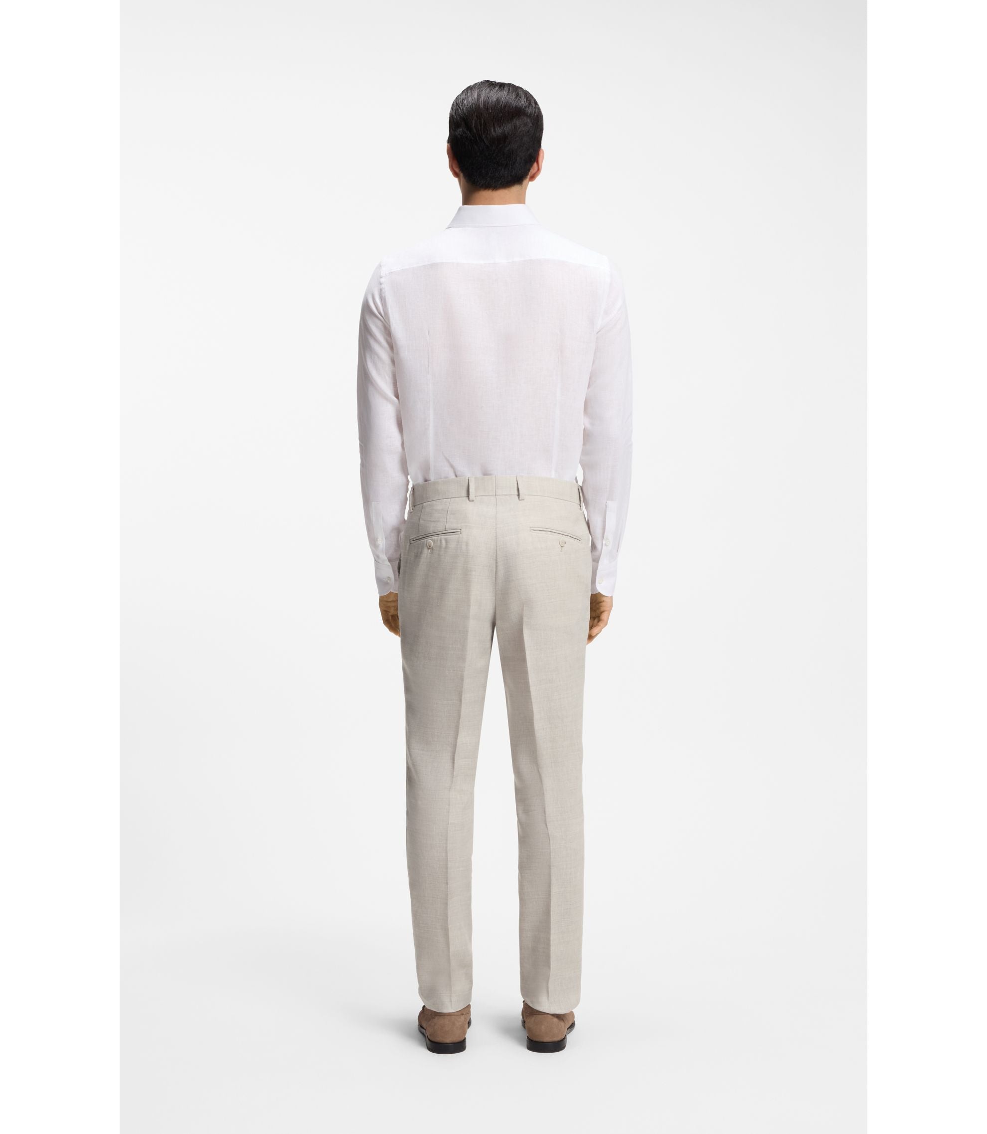 Boss Two Piece Slim Fit Suit In Striped Linen And Wool Light Grey